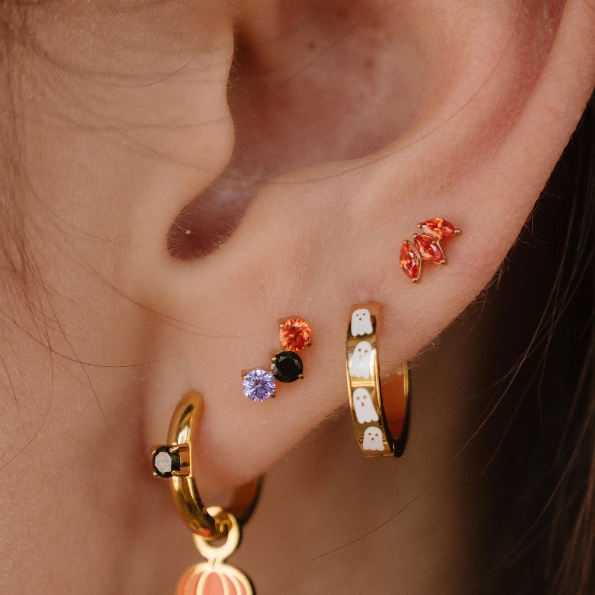 Crescent Trio Flat Back Stud