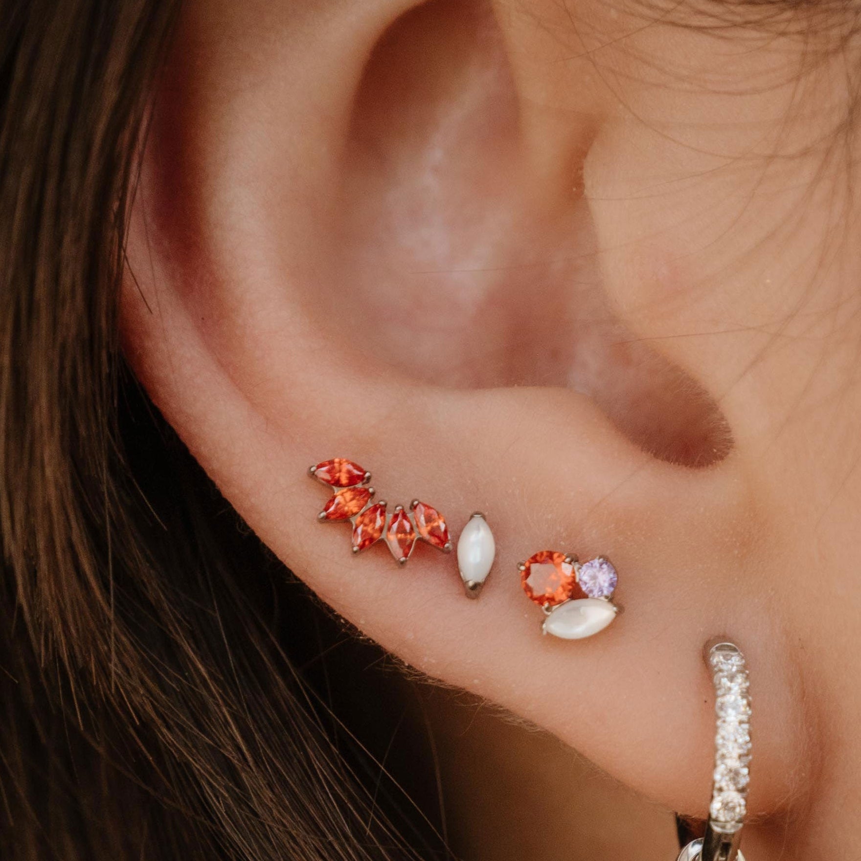 Deco Marquise Fan Flat Back Stud - Mai Tai