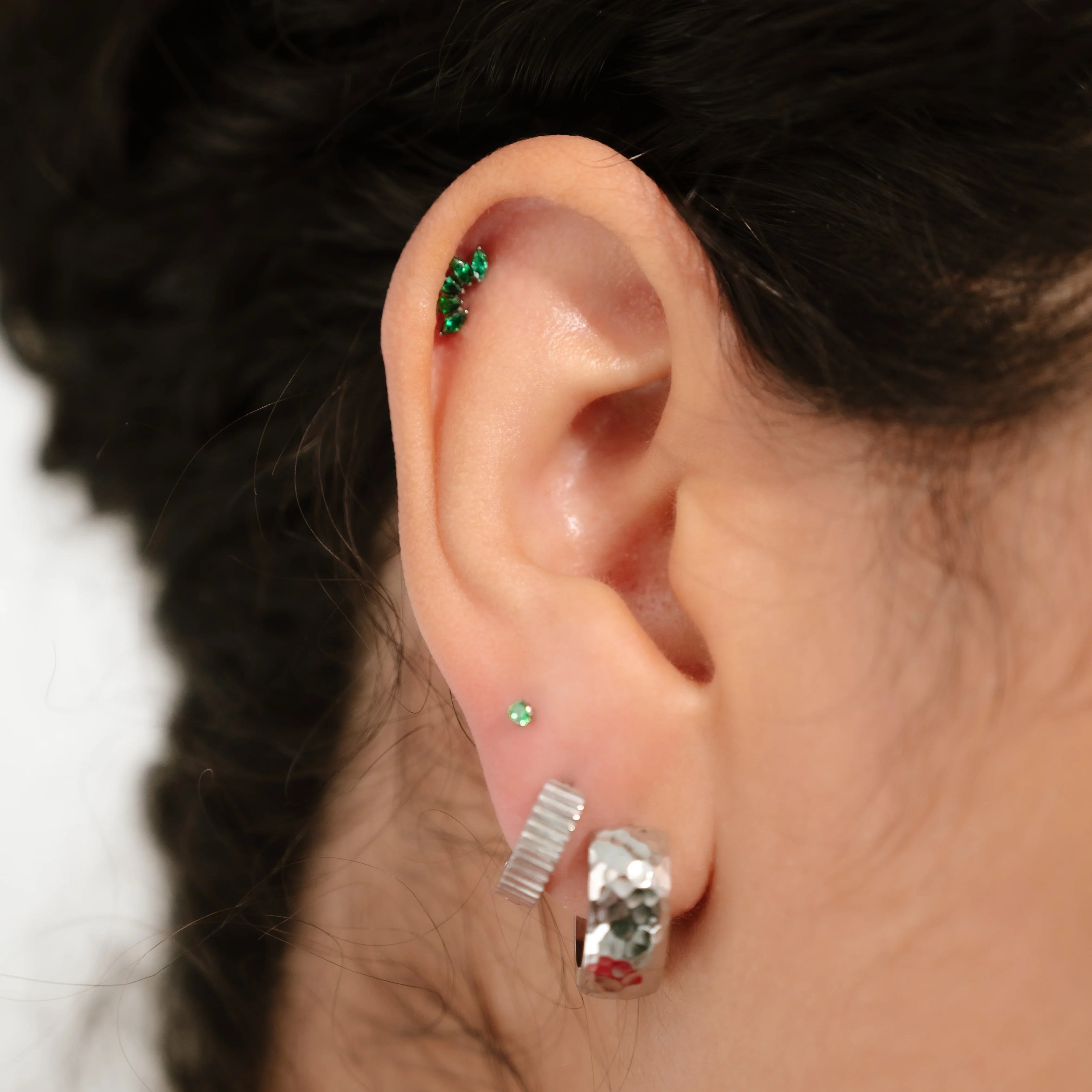 Deco Marquise Fan Flat Back Stud - Green