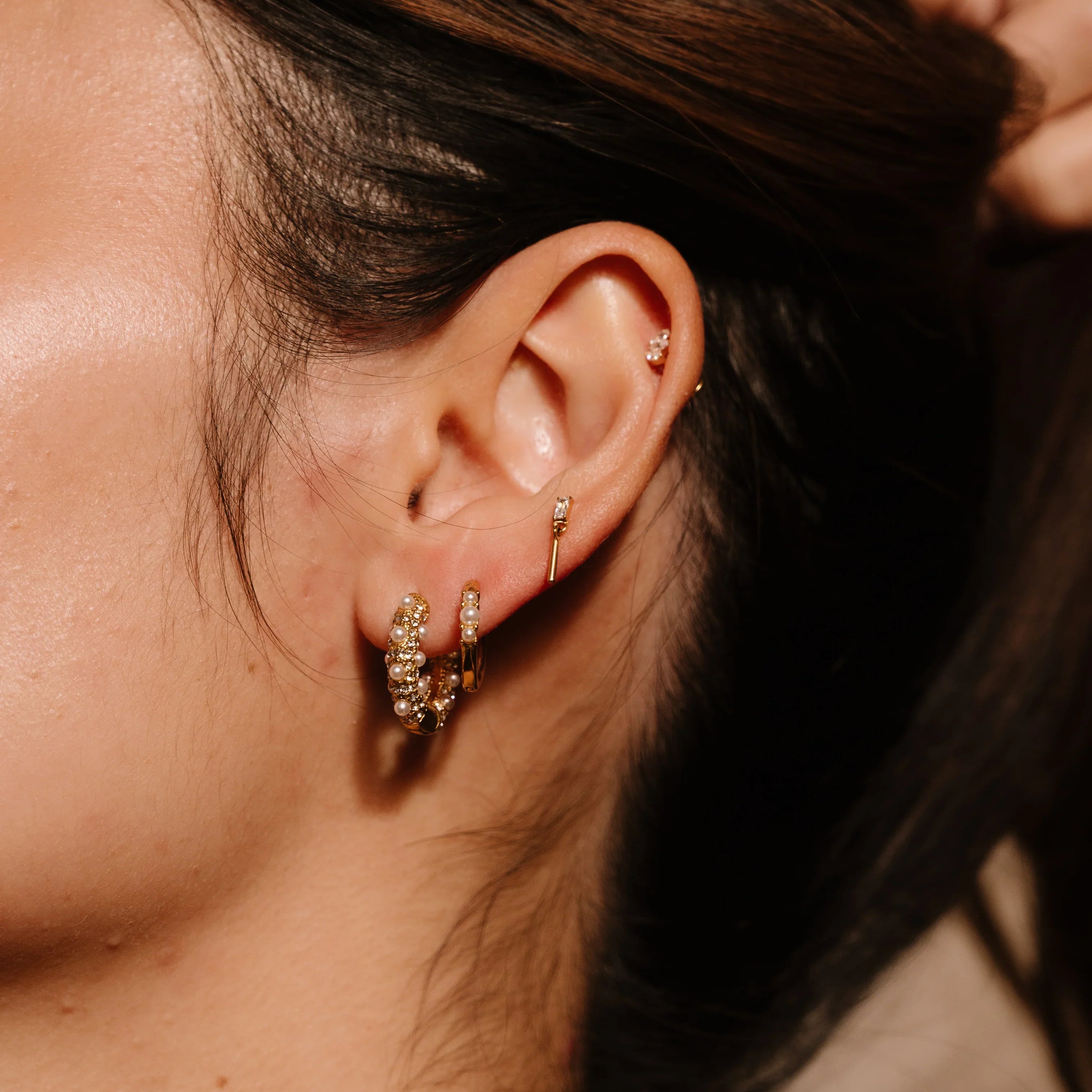 Angelic Diamond and Pearl Hoops