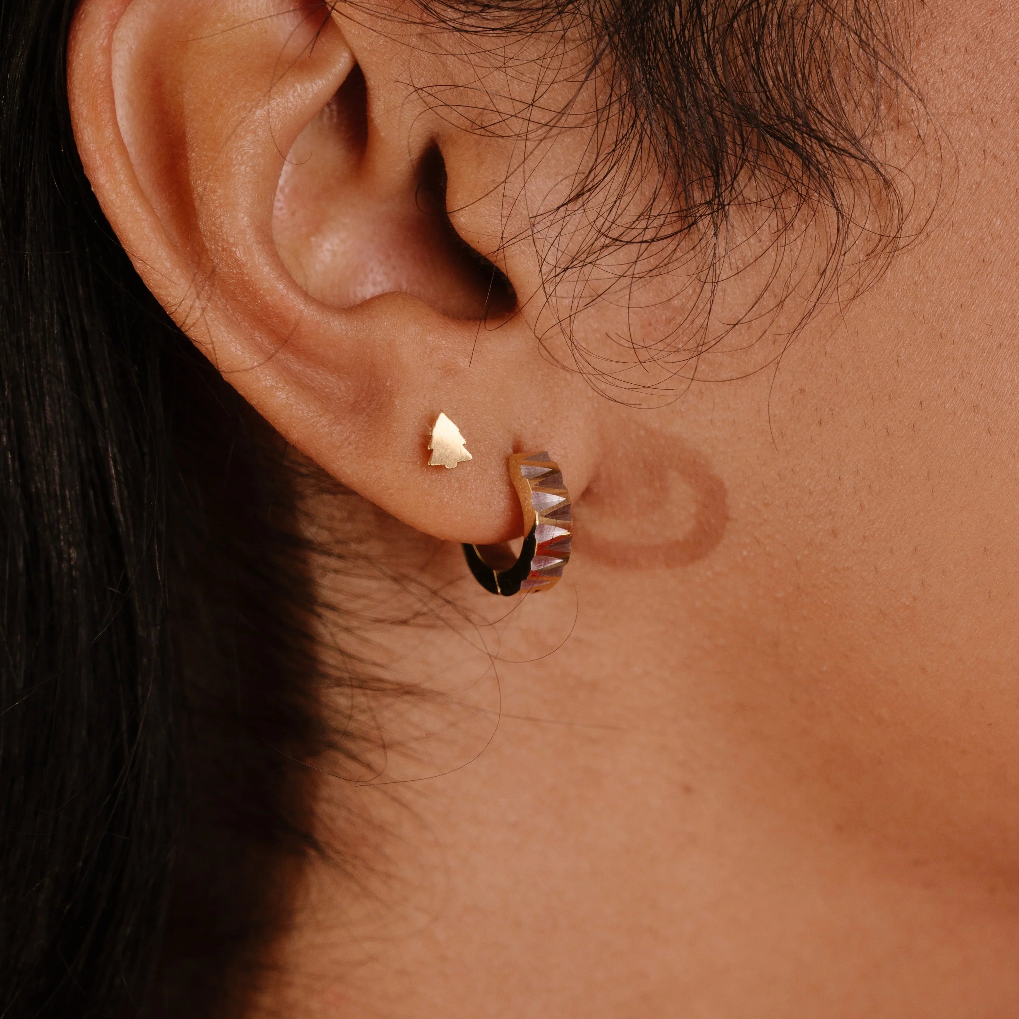 Close-up of an ear with a gold earring