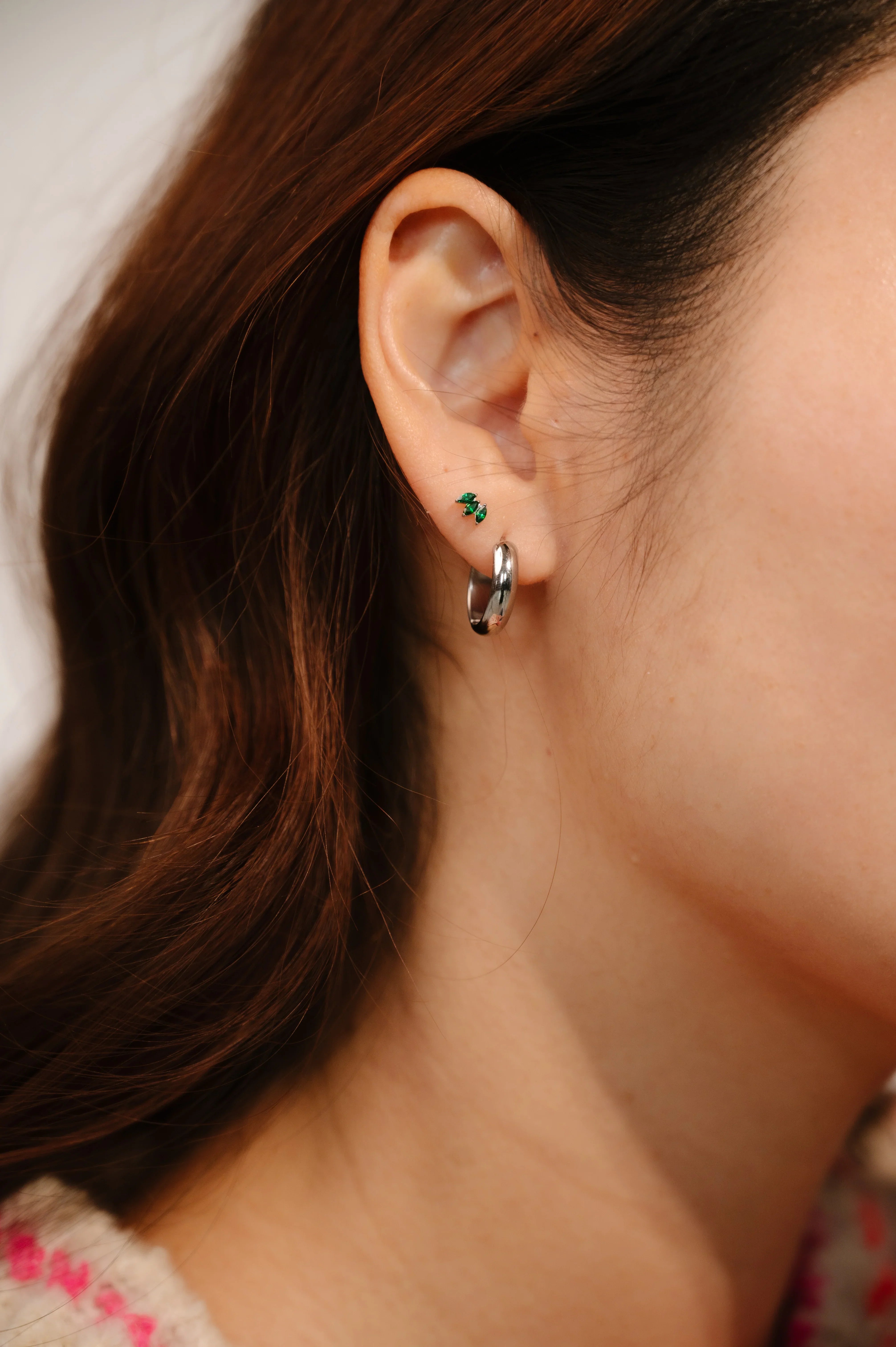 Marquise Trio Flat Back Stud - Emerald