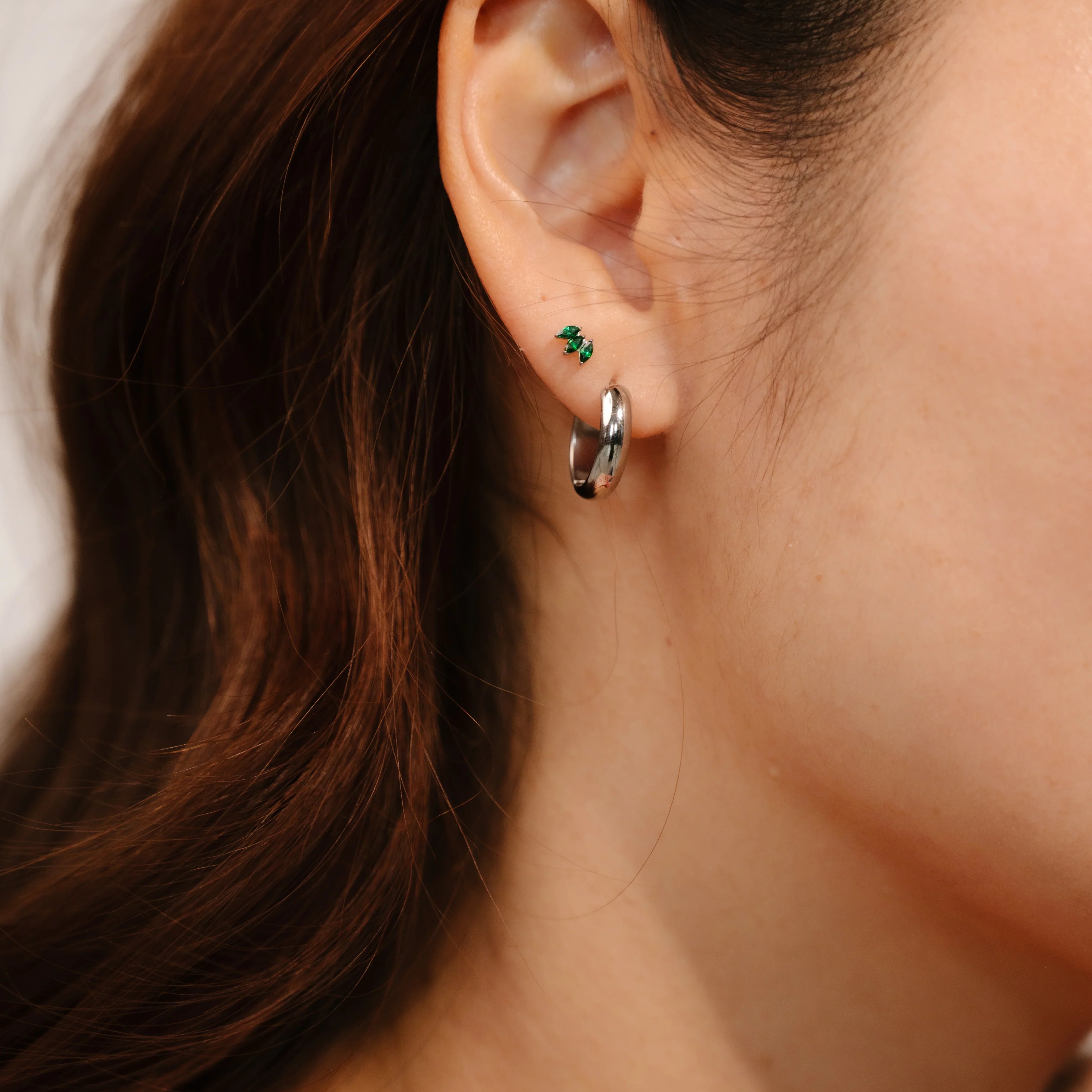 Marquise Trio Flat Back Stud - Emerald