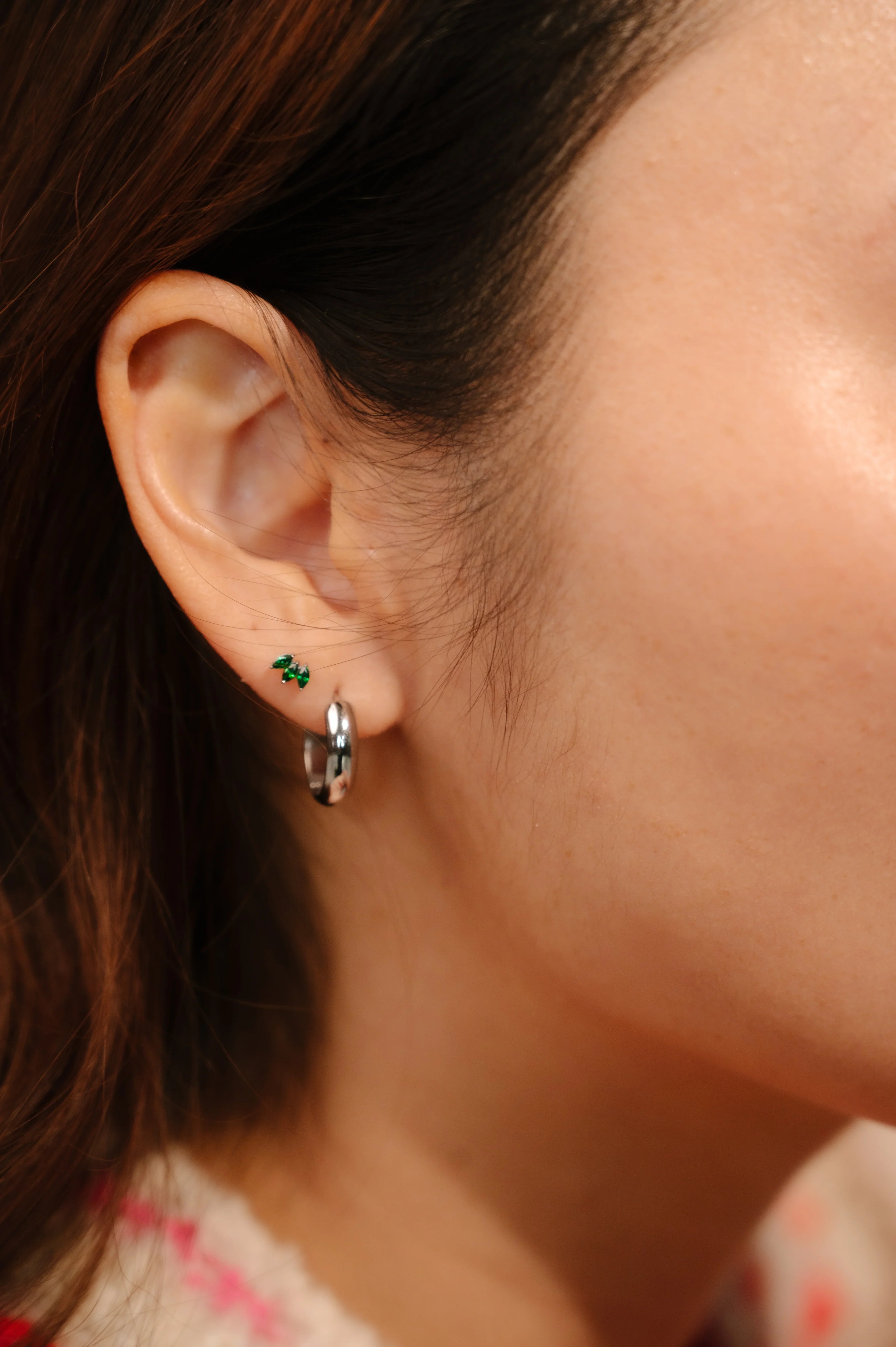 Marquise Trio Flat Back Stud - Emerald