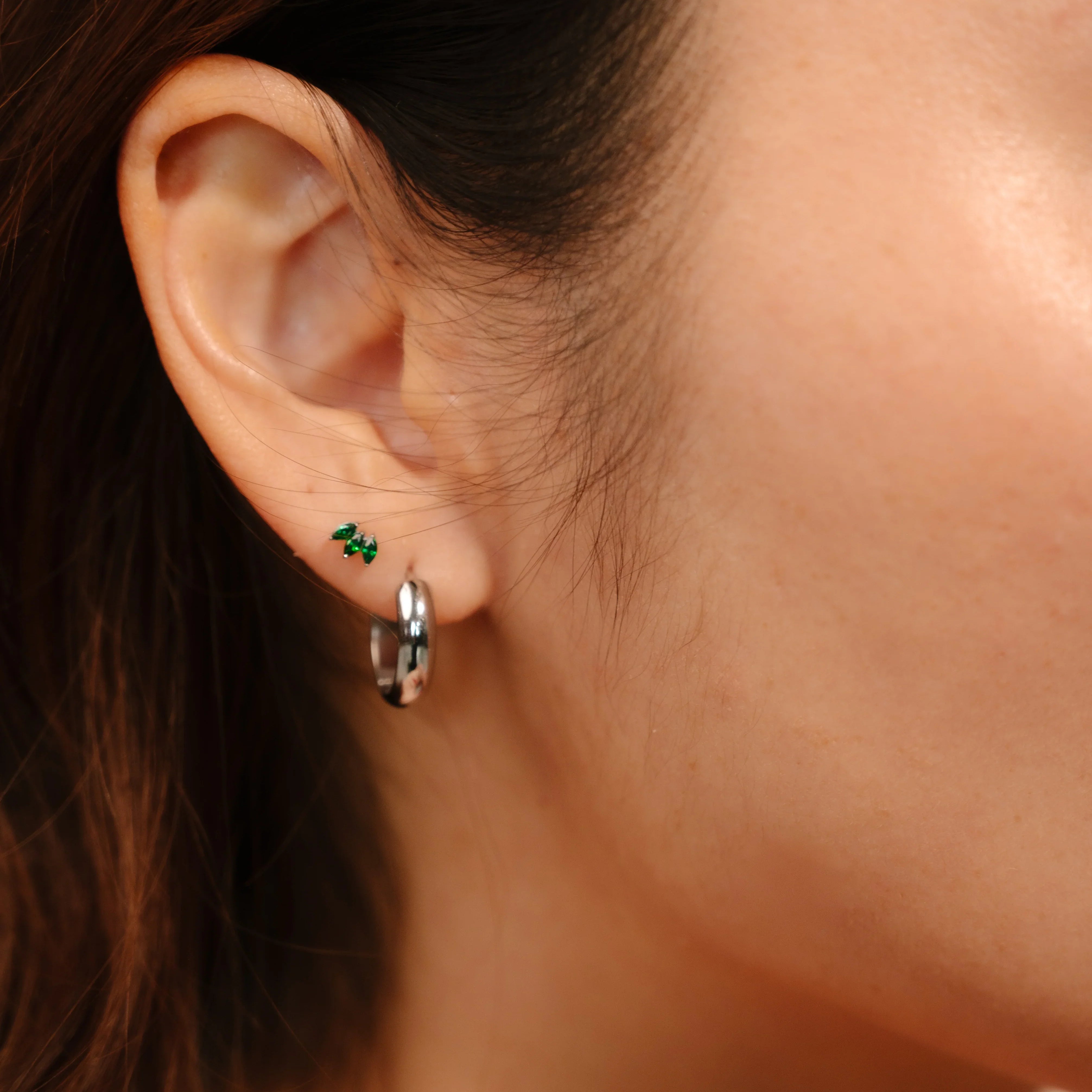 Marquise Trio Flat Back Stud - Emerald