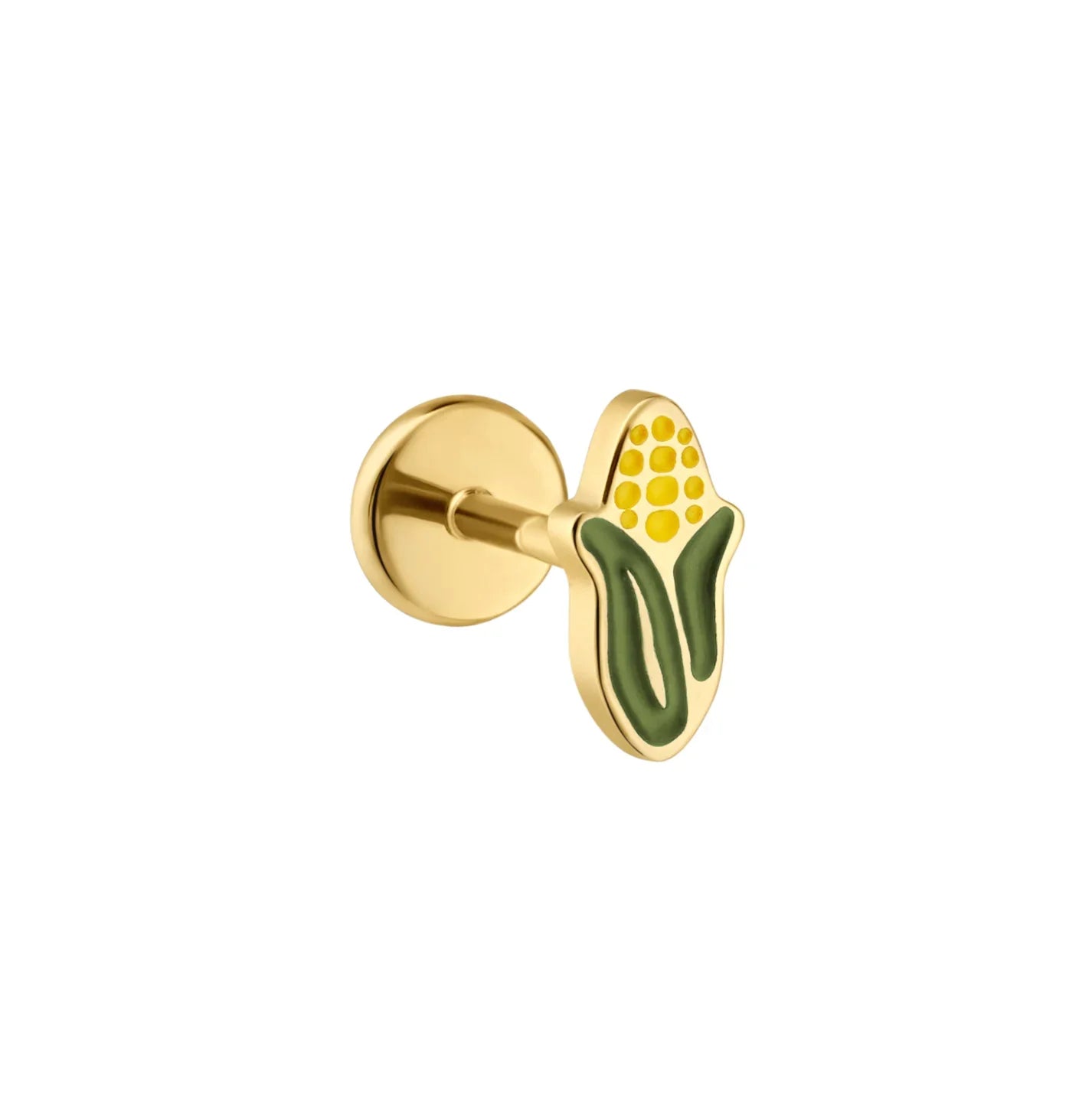 Gold corn-shaped flat back stud earring on a white background