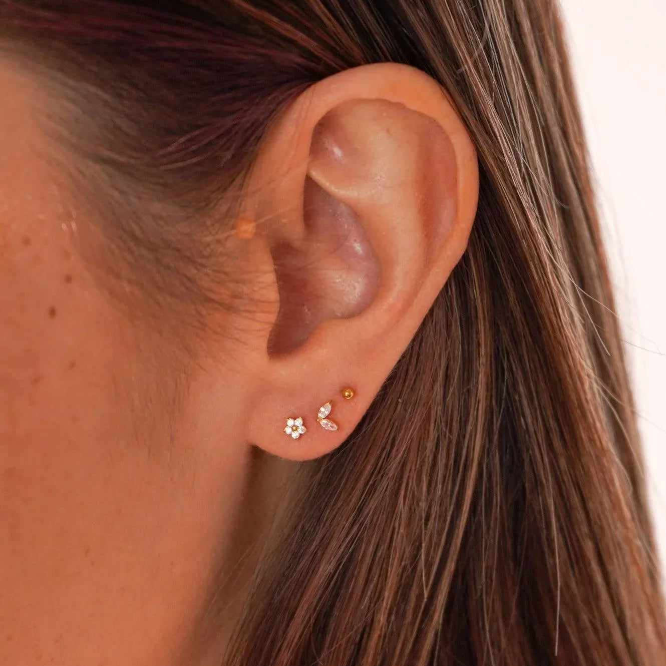 CZ Leaf Duo Flat Back Stud