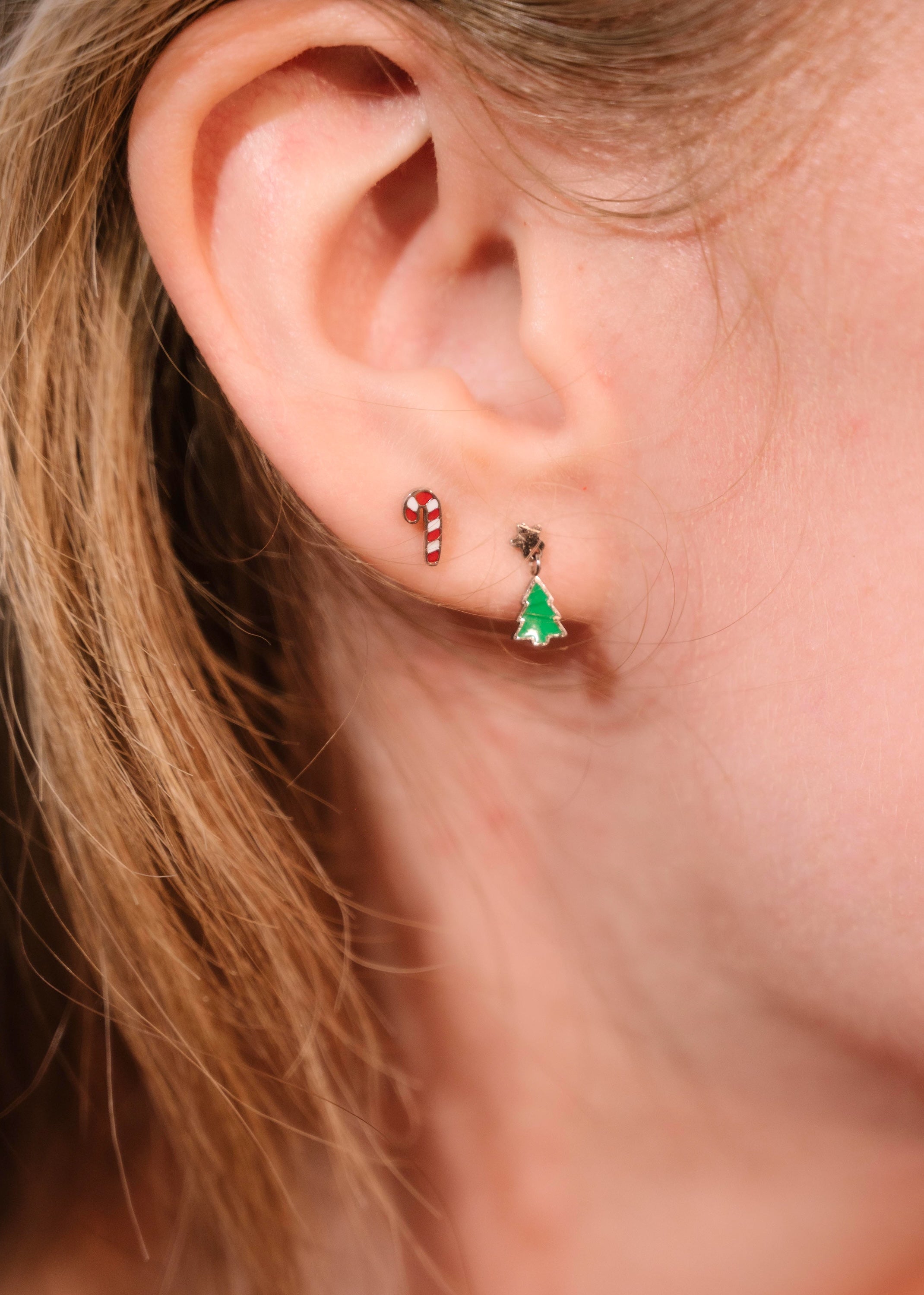 Candy Cane Enamel Flat Back Stud