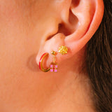 Red Stripe Enamel Titanium Hoops