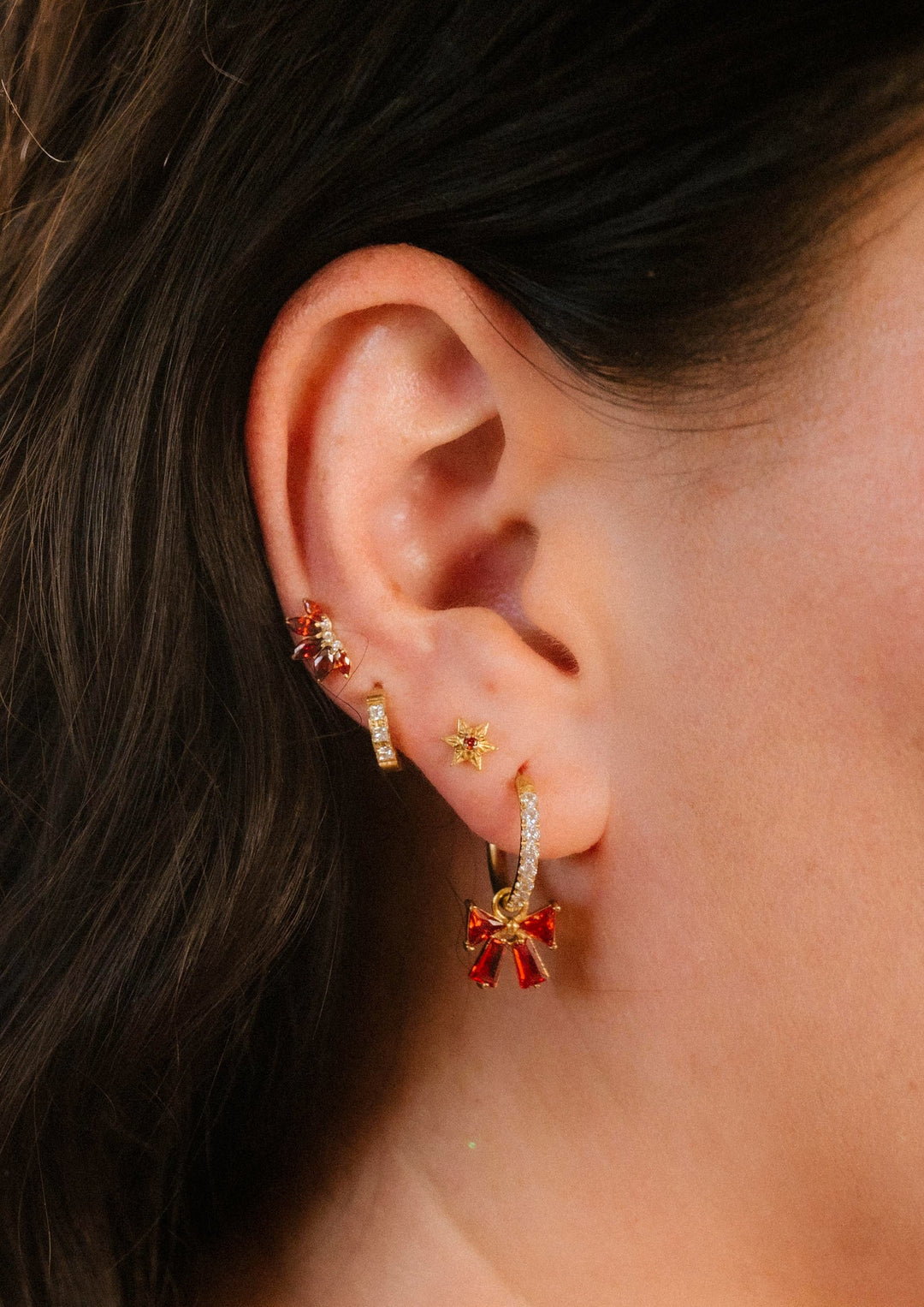 Clara Bow Hoop Charm - Garnet