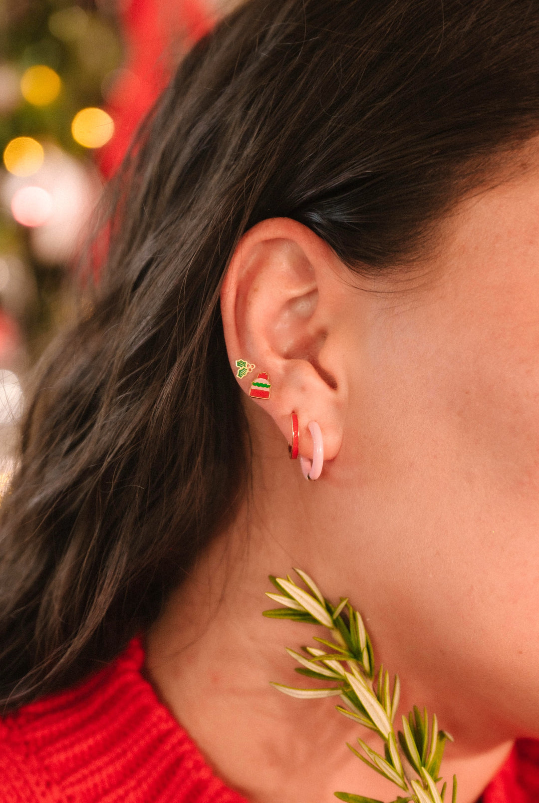 Red Stripe Enamel Titanium Hoops