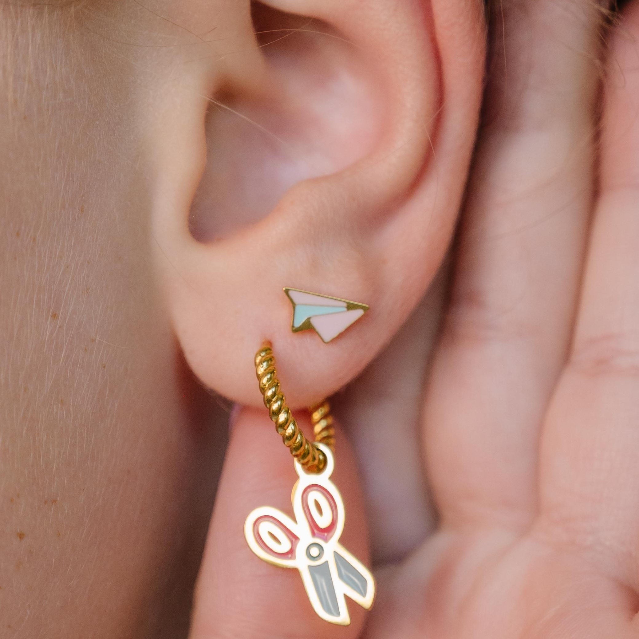 Paper Airplane Enamel Flat Back Stud