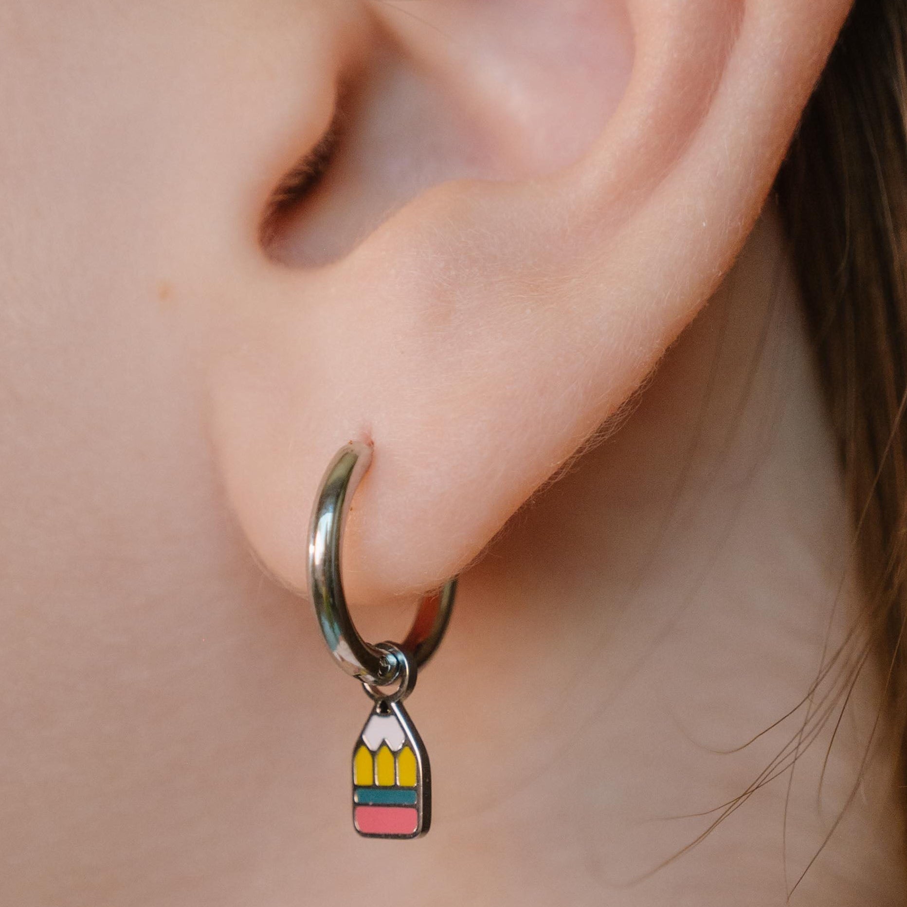 Stubby Pencil Enamel Hoop Charm