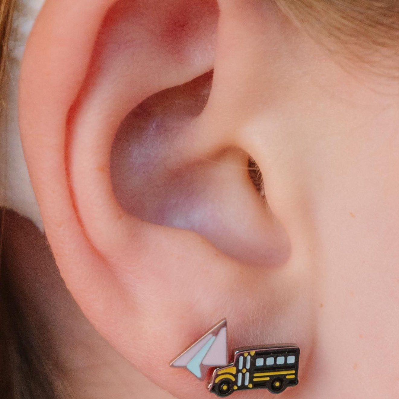 School Bus Enamel Flat Back Stud