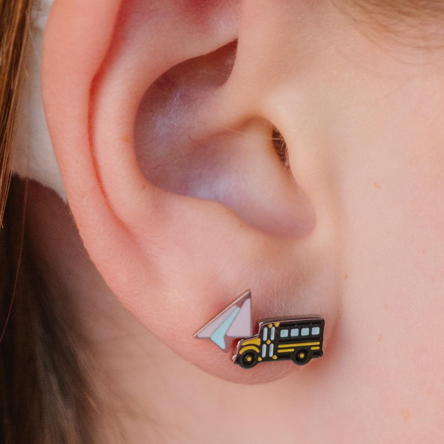Paper Airplane Enamel Flat Back Stud