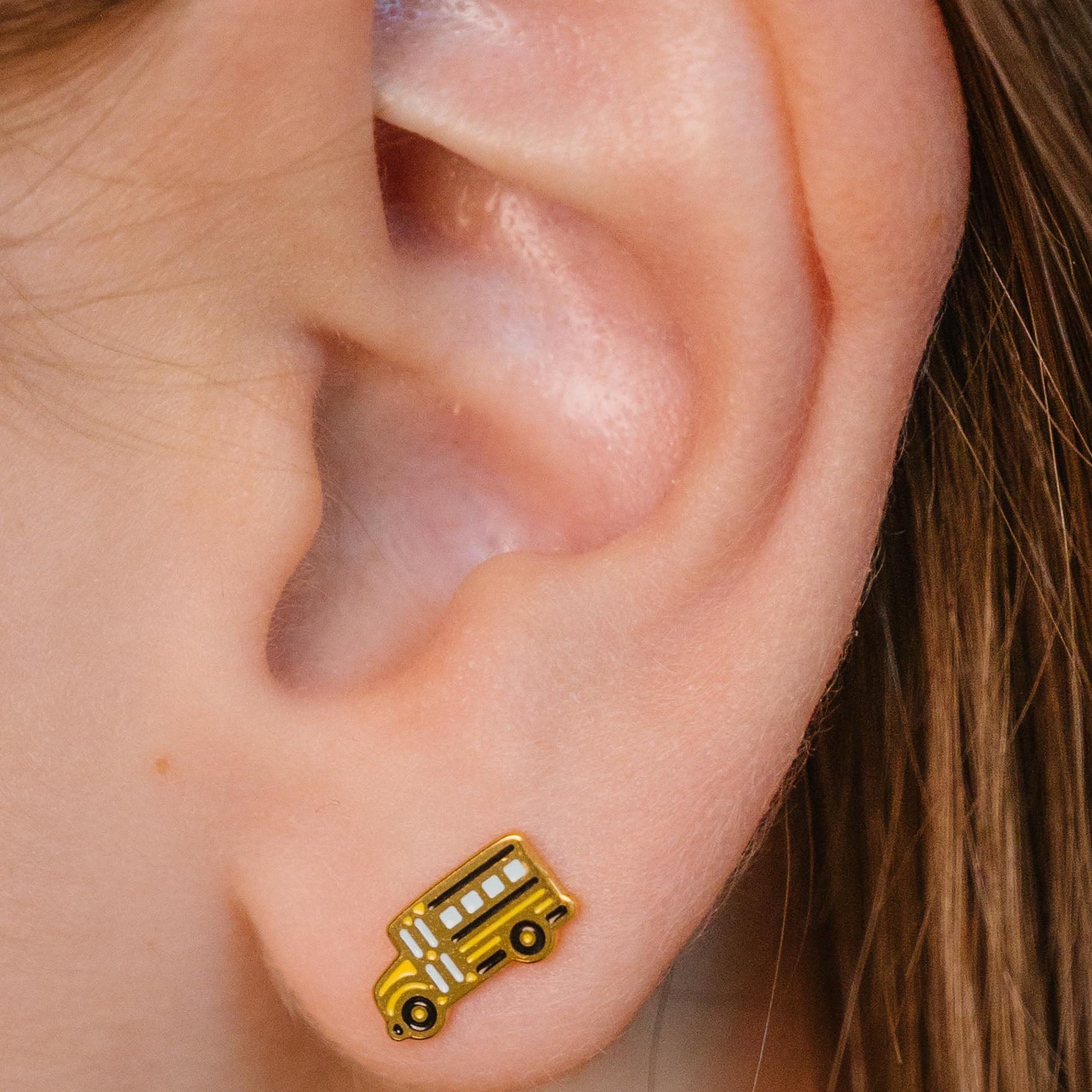 School Bus Enamel Flat Back Stud