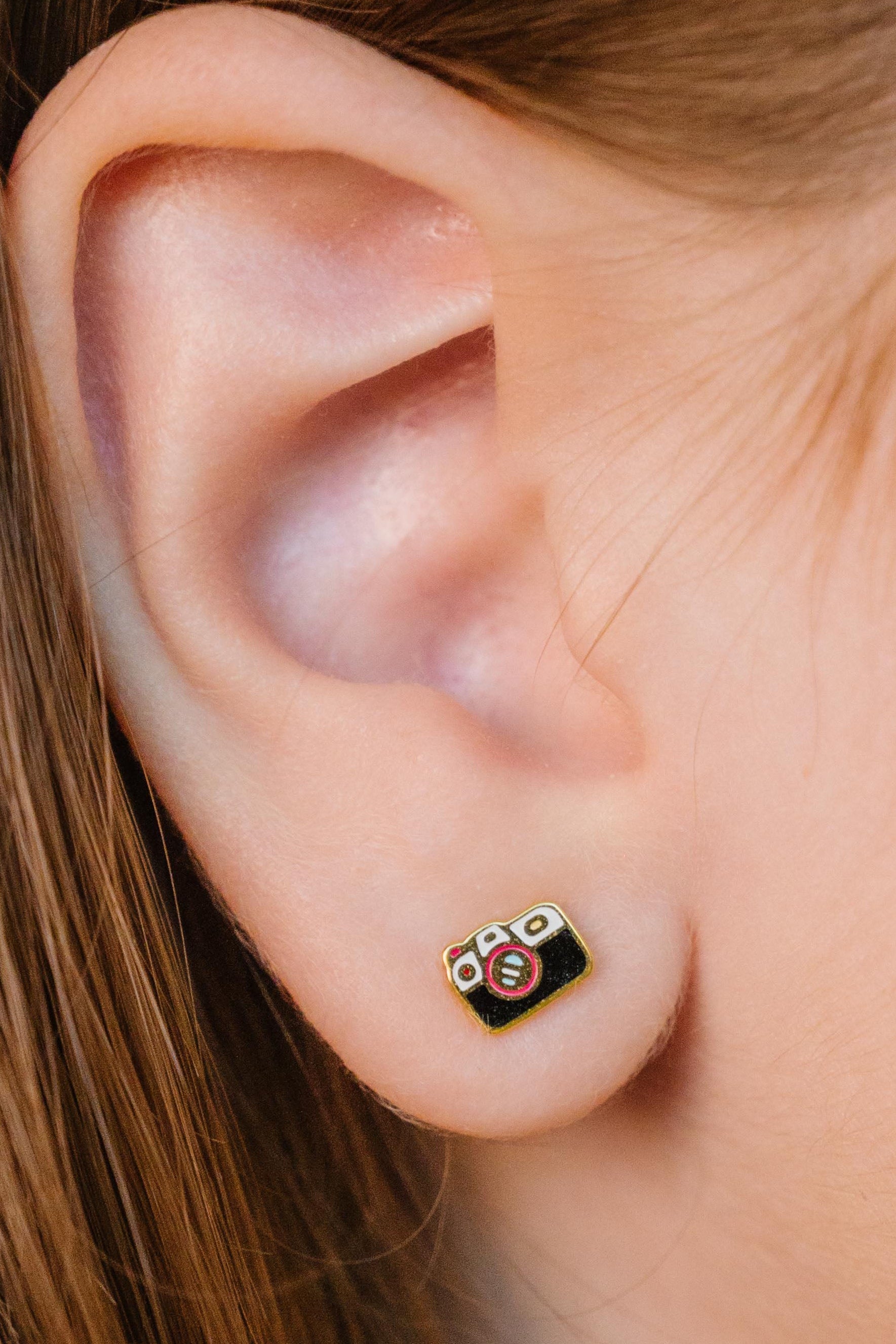 Camera Enamel Flat Back Stud