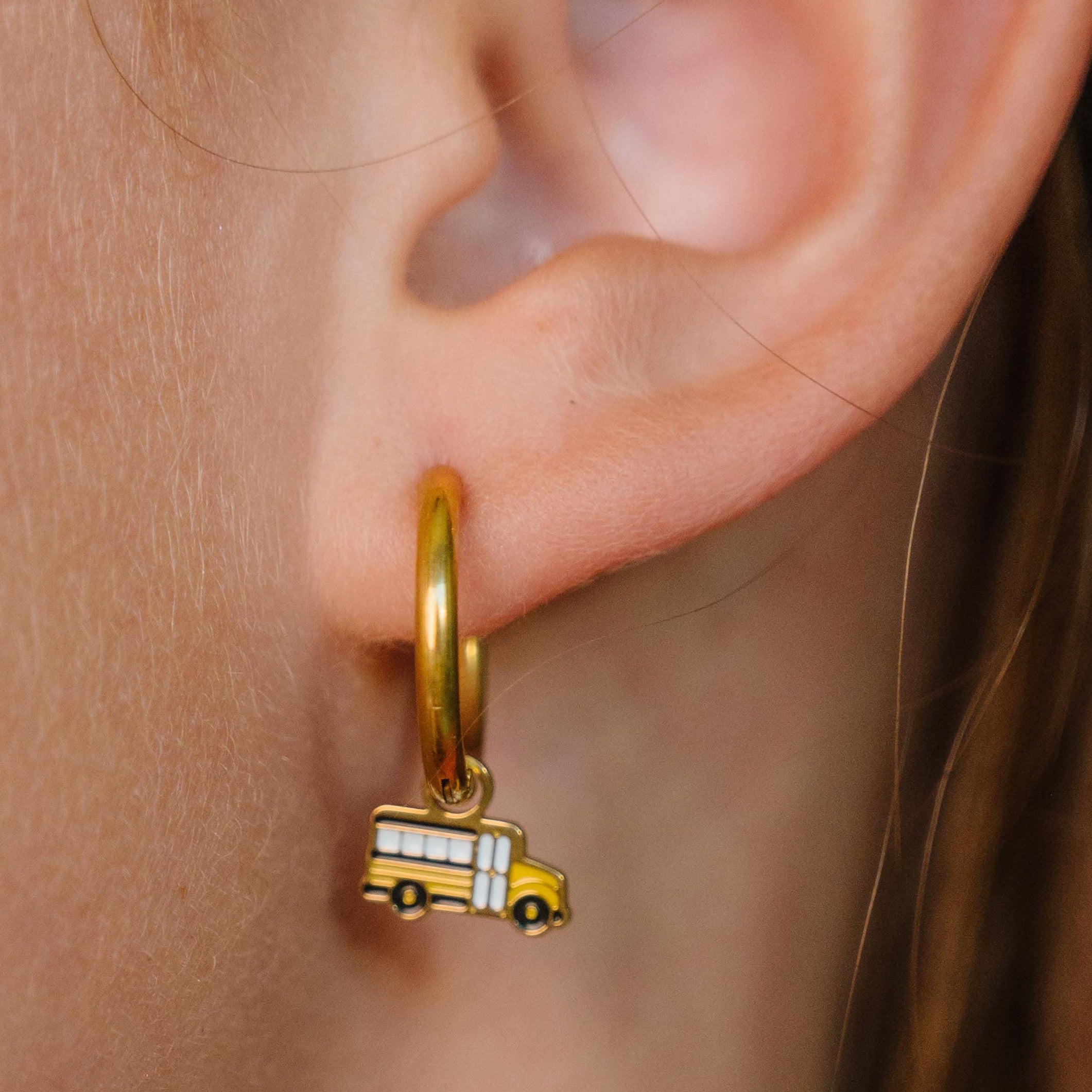 School Bus Enamel Hoop Charm