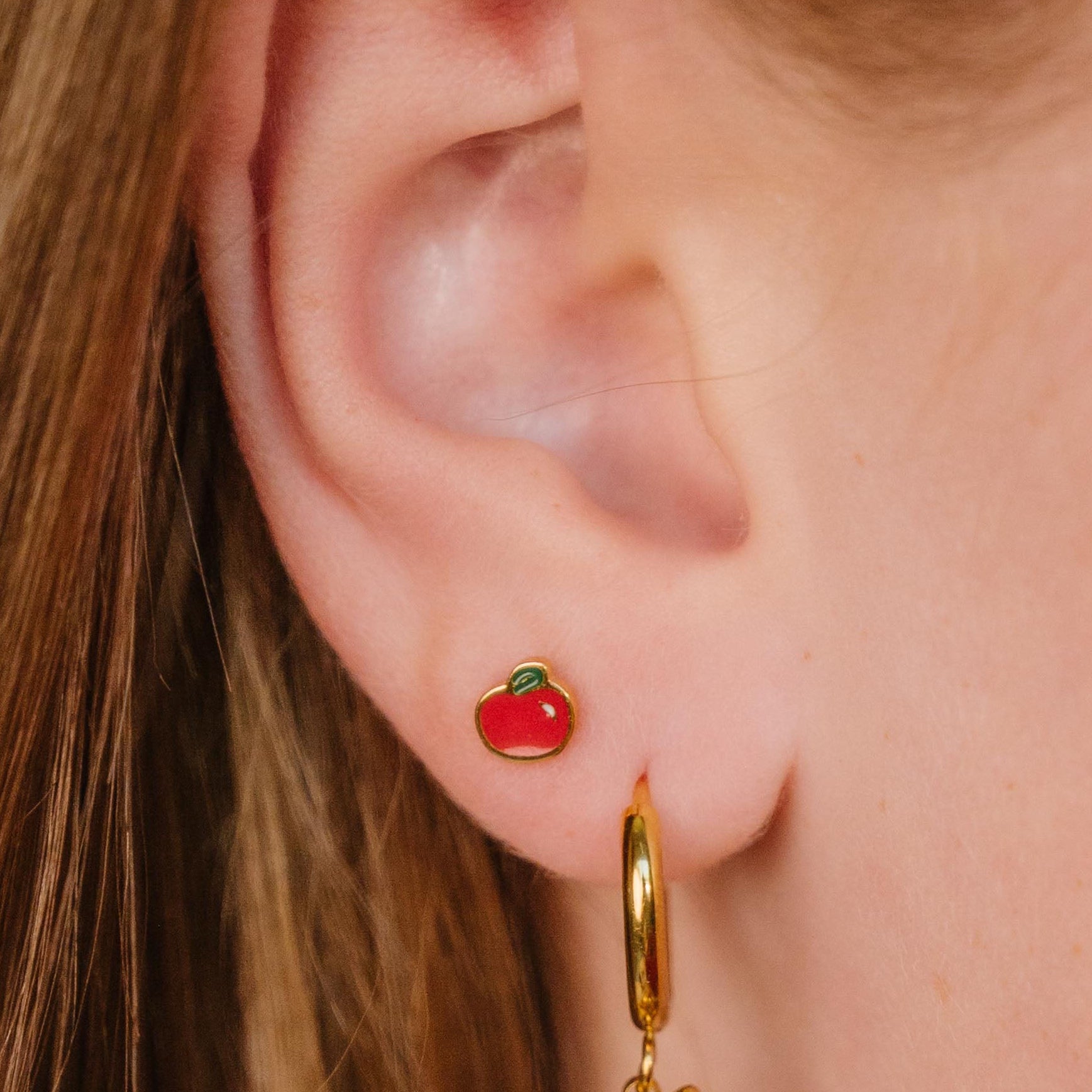 Red Apple Enamel Flat Back Stud