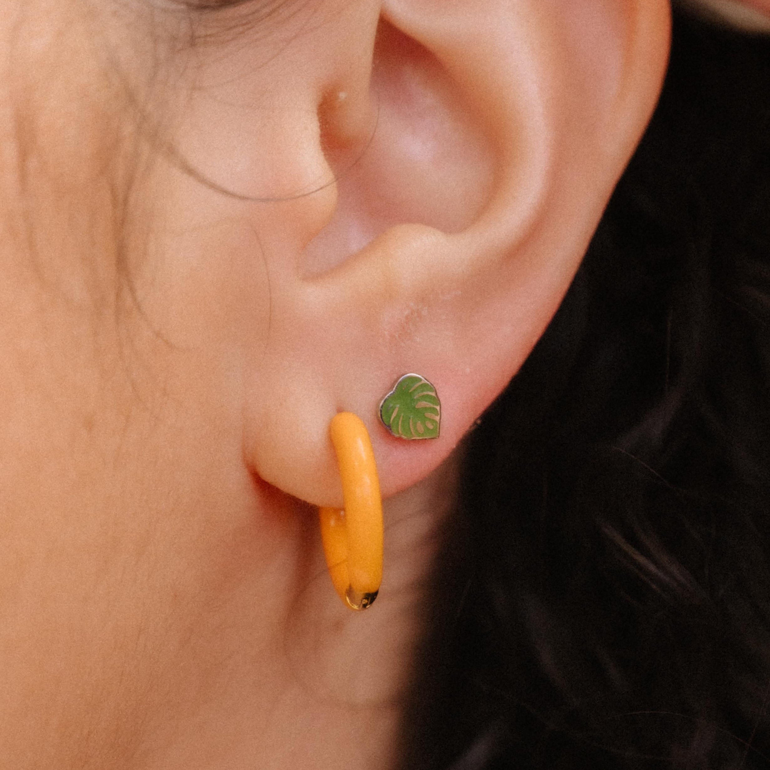 Monstera Enamel Flat Back Stud