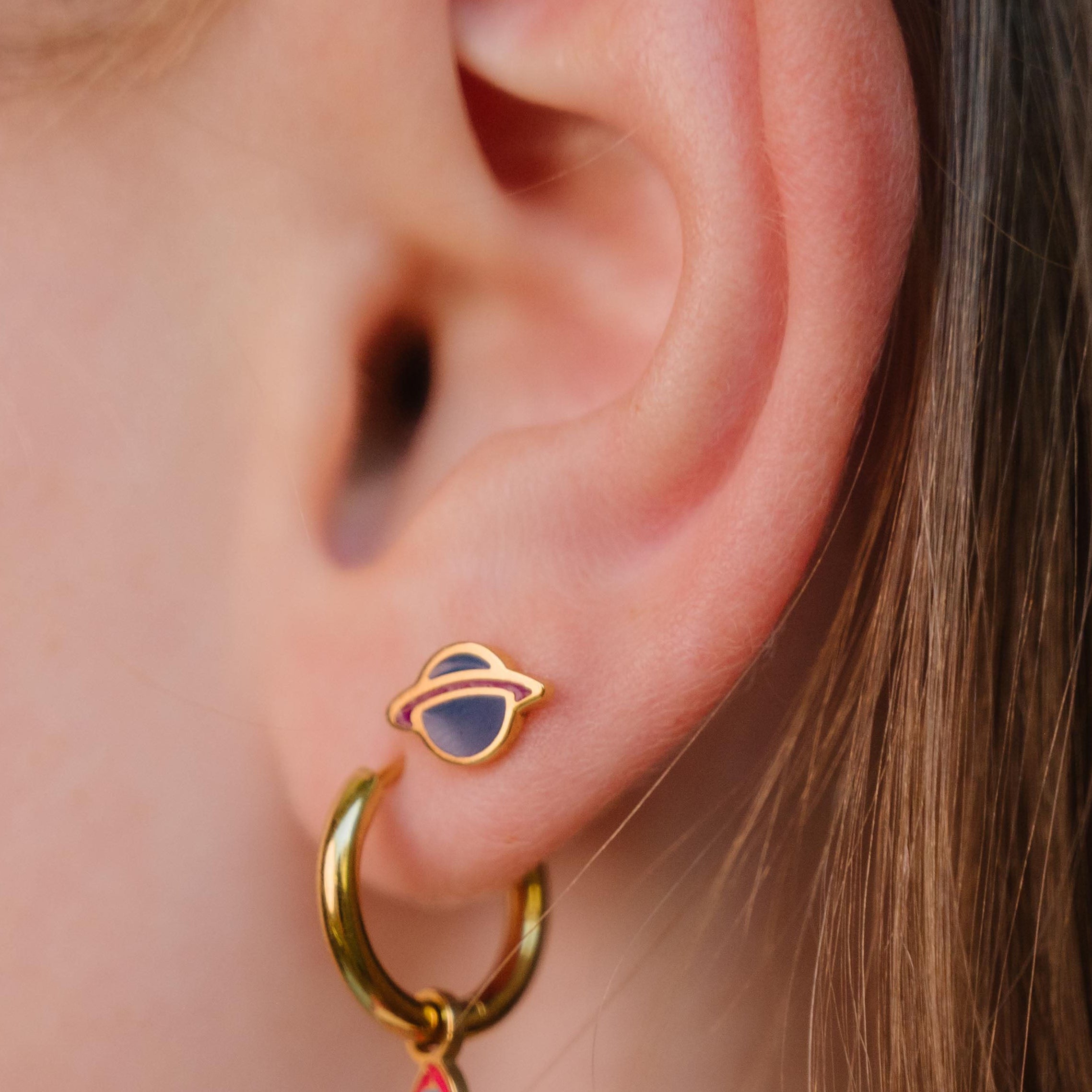 Ringed Planet Enamel Flat Back Stud