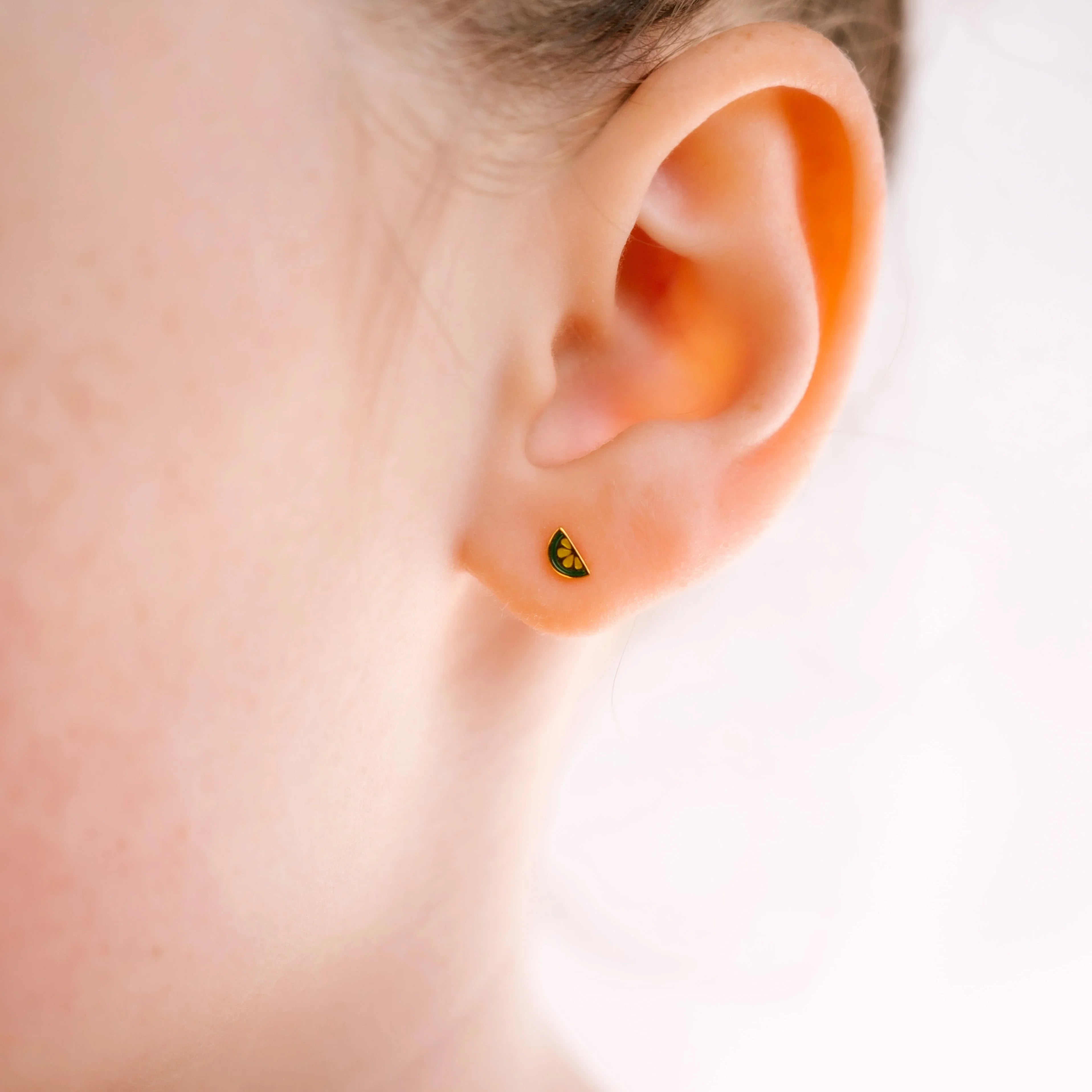 Lime Slice Enamel Flat Back Stud
