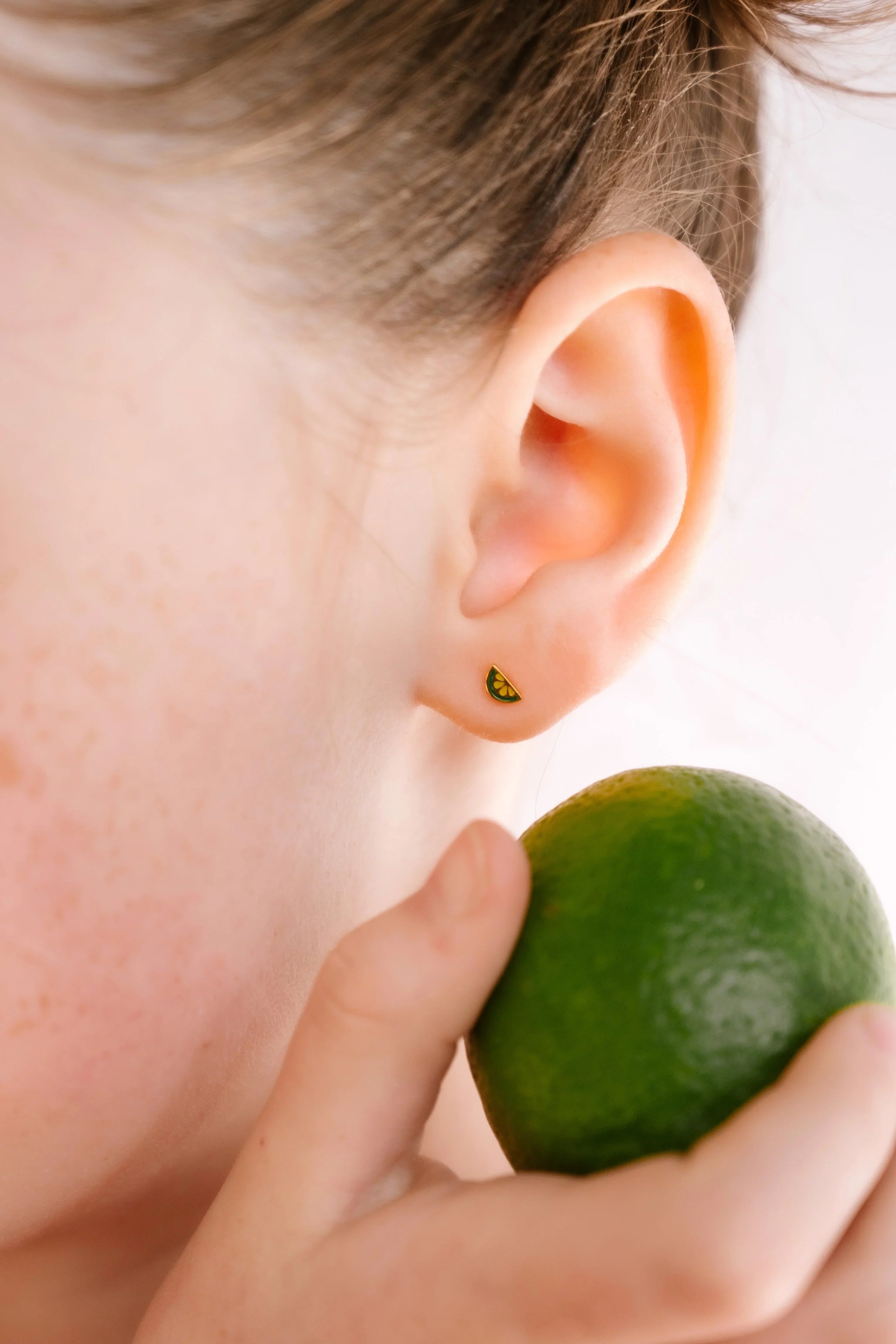 Lime Slice Enamel Flat Back Stud