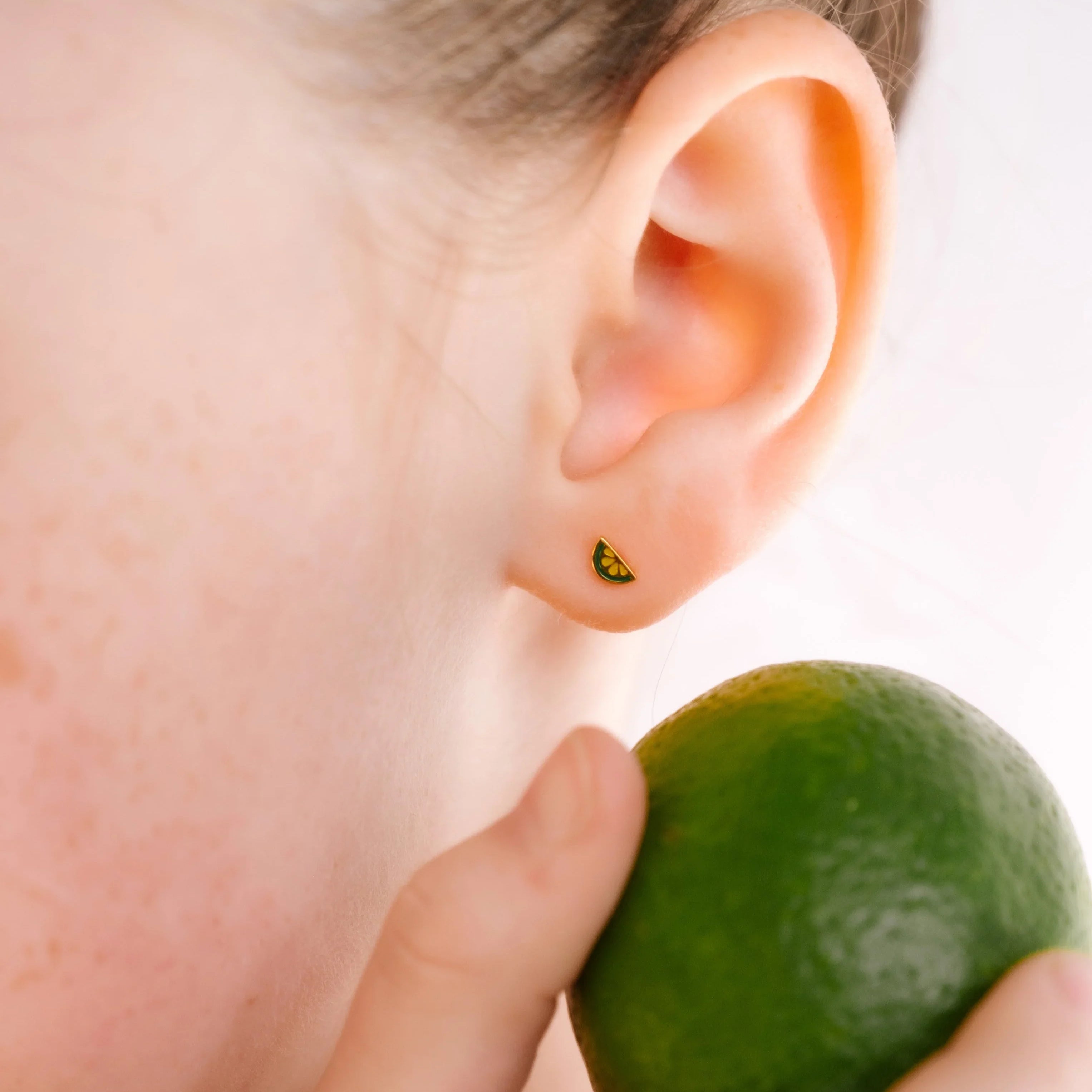 Lime Slice Enamel Flat Back Stud