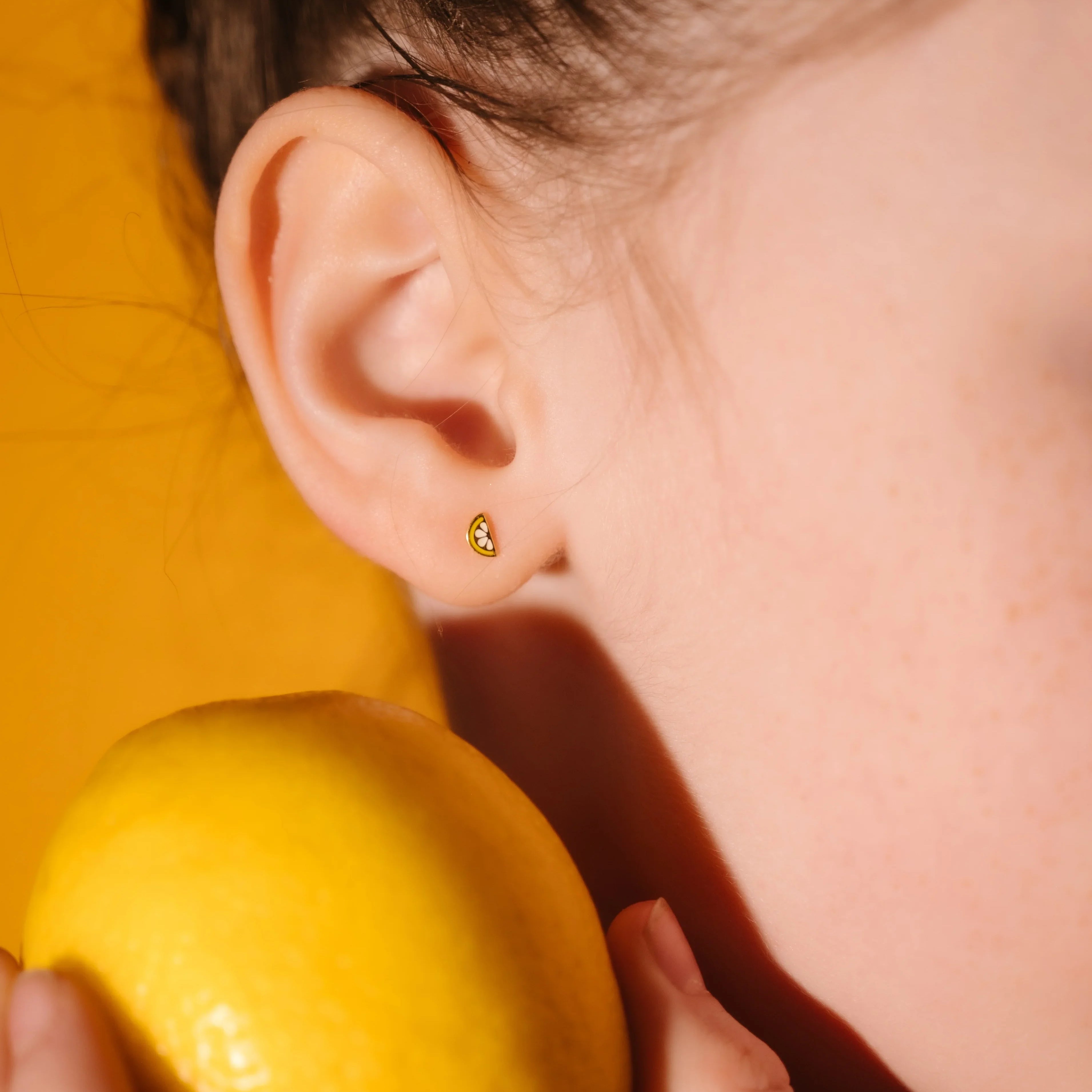 Lemon Slice Enamel Flat Back Stud