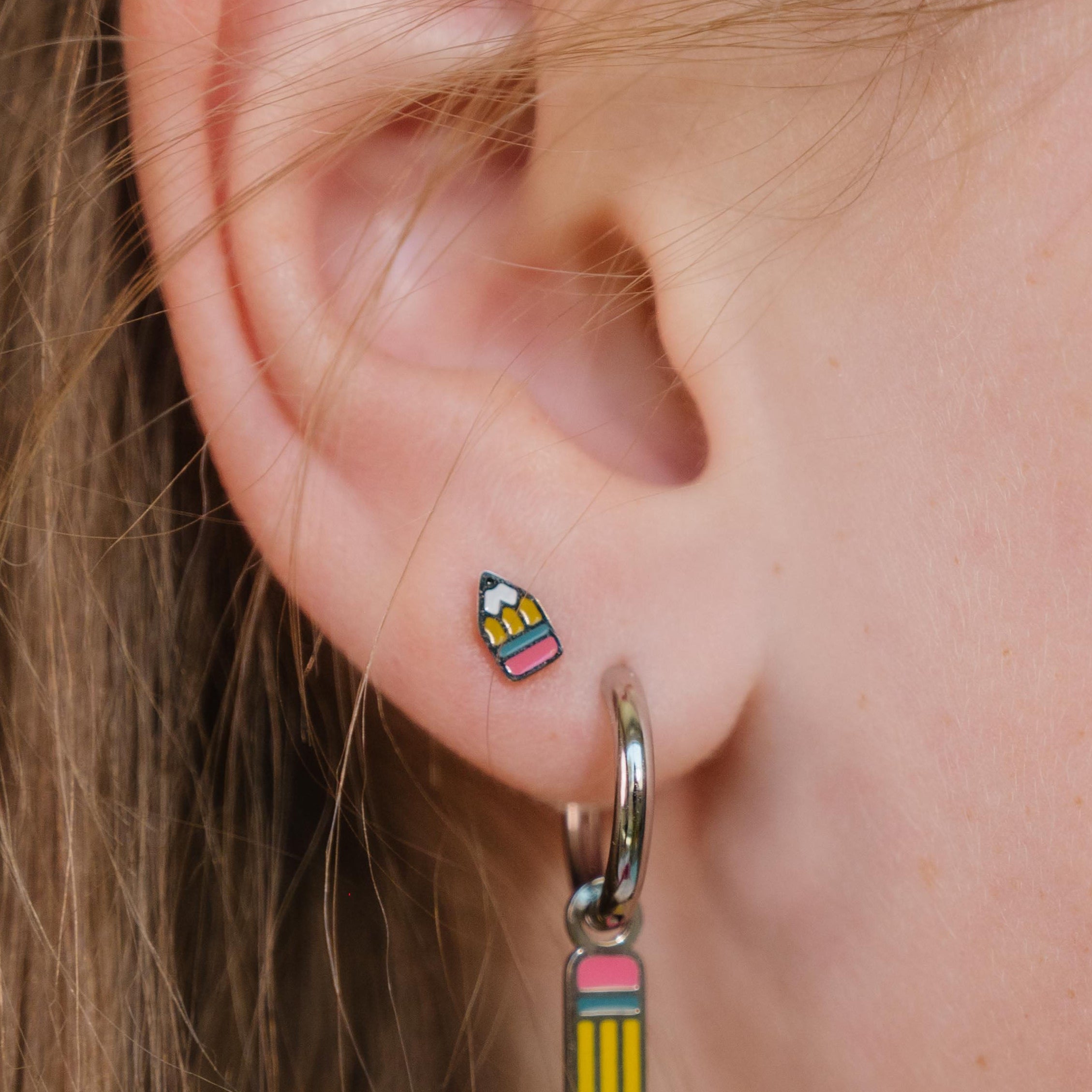 Pencil Enamel Hoop Charm
