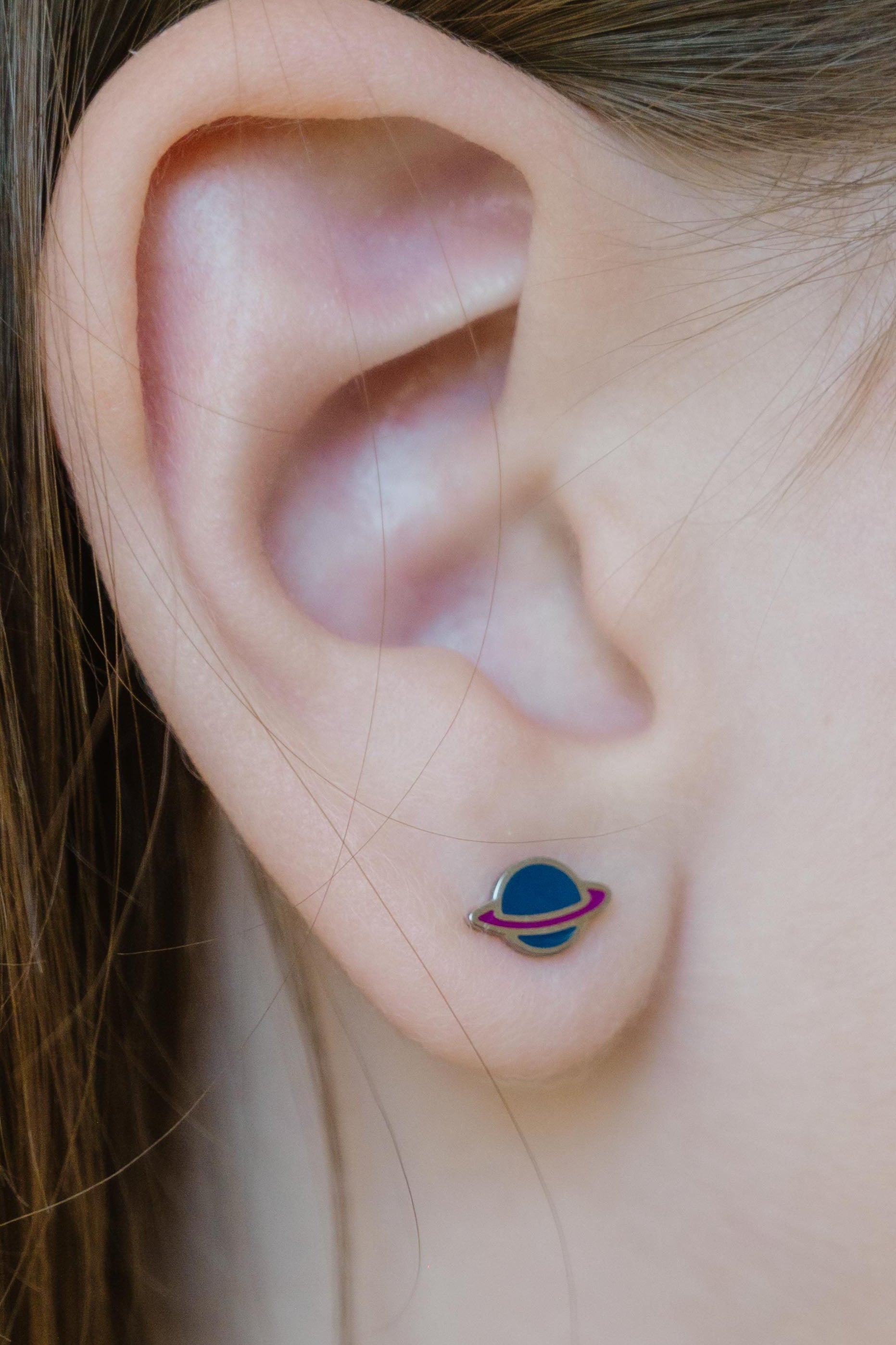 Ringed Planet Enamel Flat Back Stud
