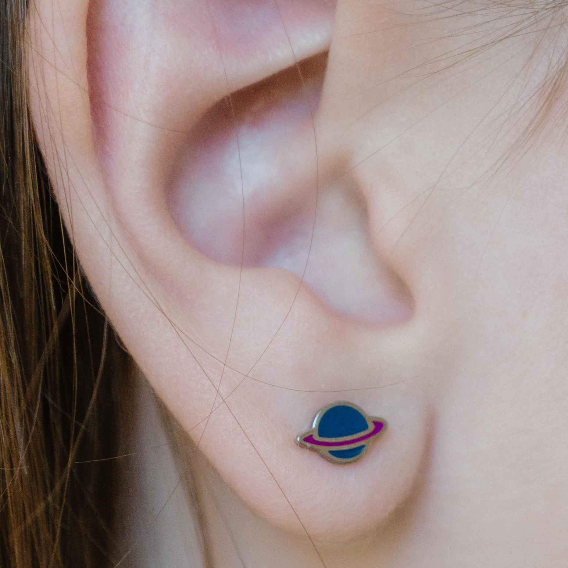 Ringed Planet Enamel Flat Back Stud