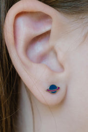 Ringed Planet Enamel Flat Back Stud