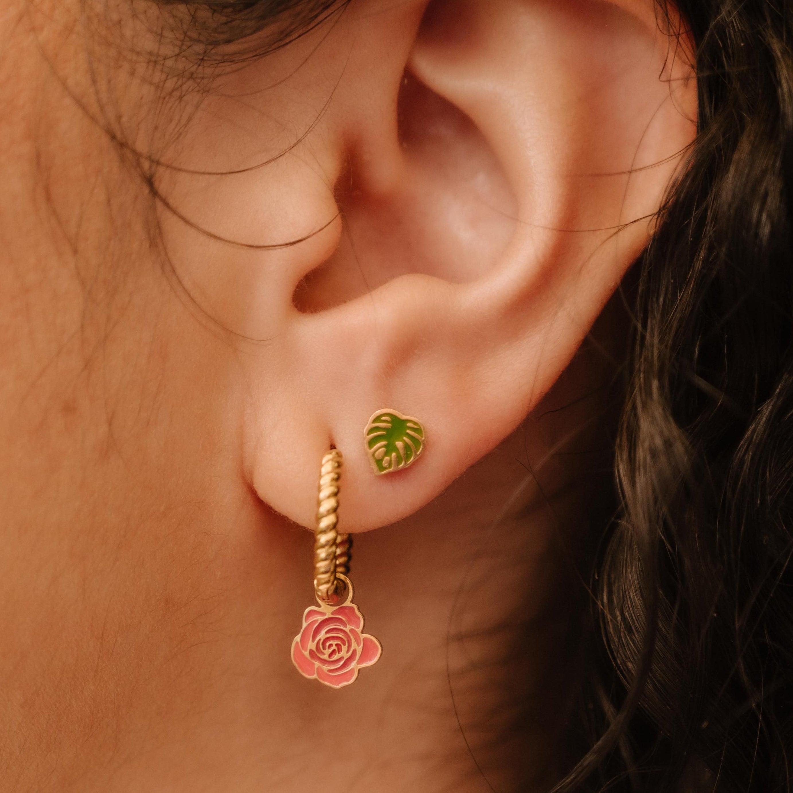 Monstera Enamel Flat Back Stud