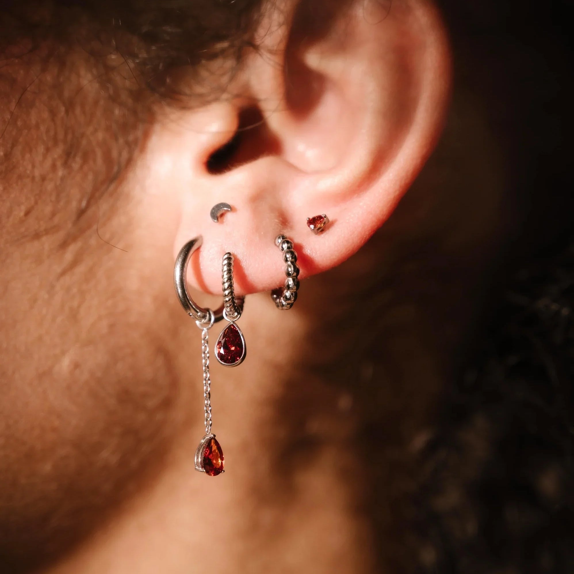 Garnet Drop Flat Back Stud