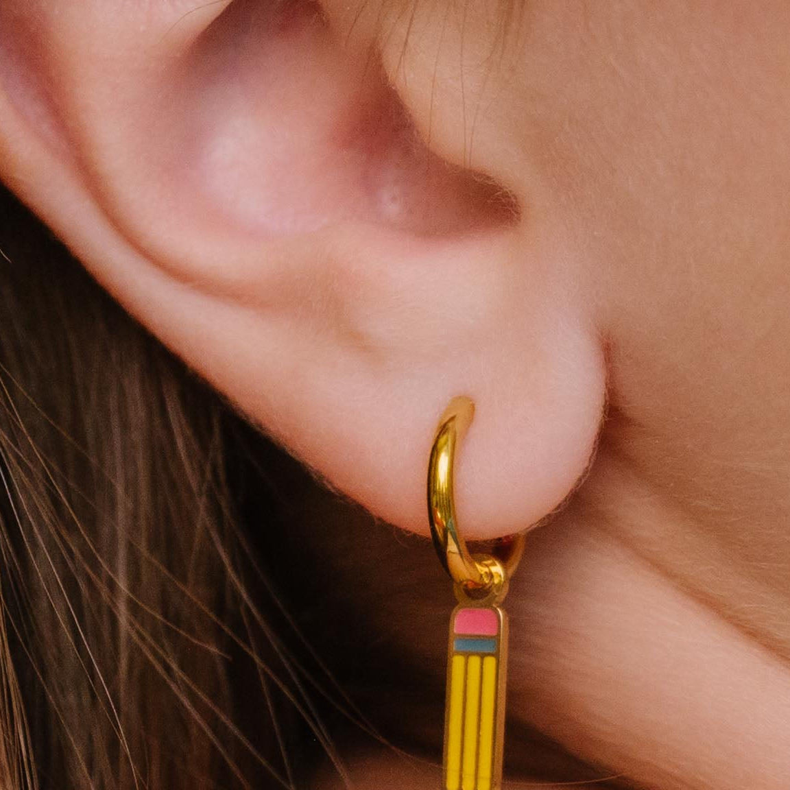 Pencil Enamel Hoop Charm