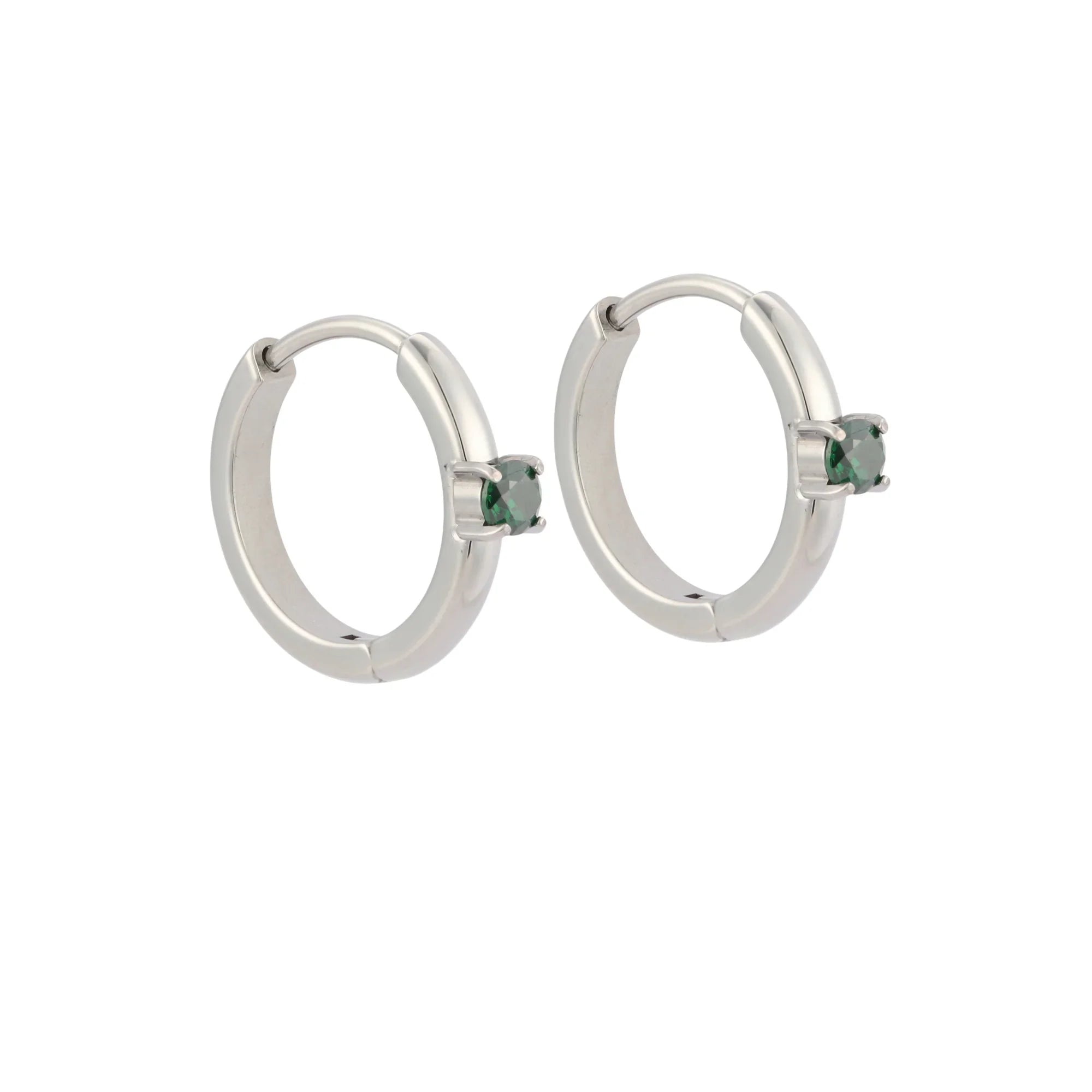 Titanium Solitaire Hoops - Emerald Green