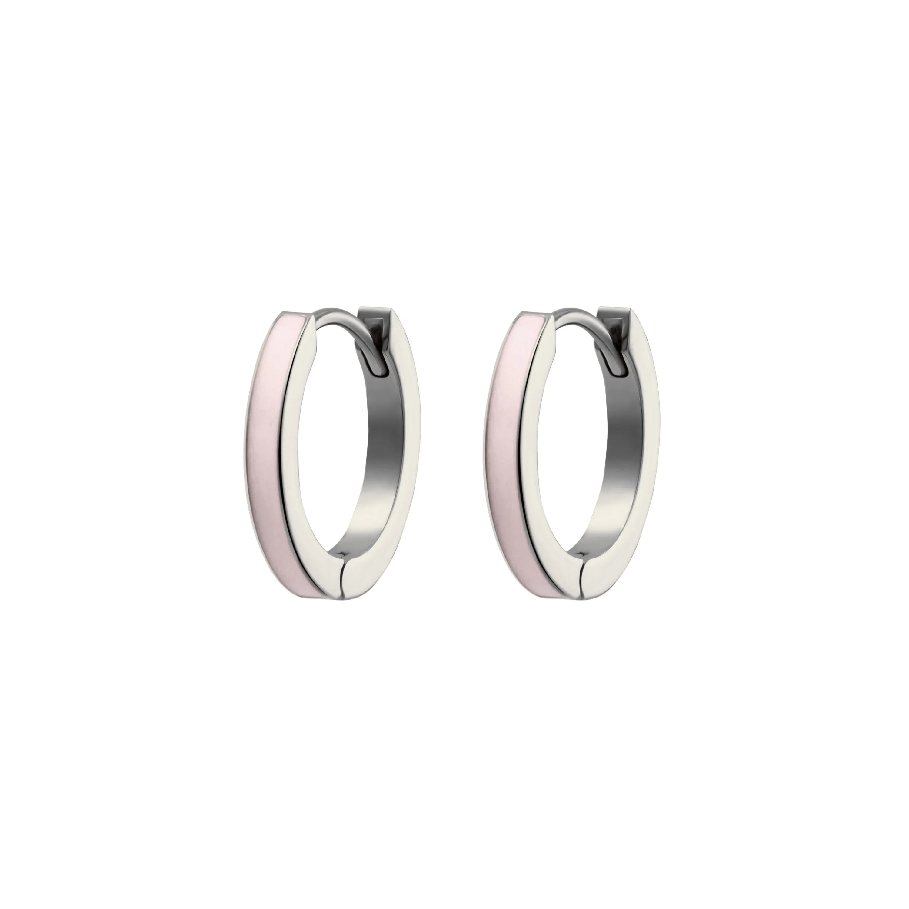 Pink Titanium Stripe Enamel Hoops