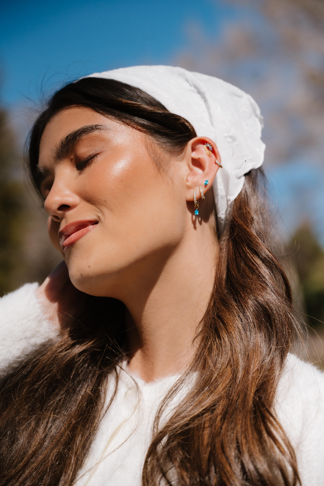 Faceted Sky Titanium Hoop Charm