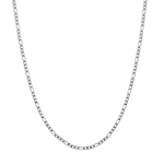 A 3mm-wide silver Figaro chain necklace displayed in a U-shape against a solid white background.