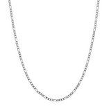 A 3mm-wide silver Figaro chain necklace displayed in a U-shape against a solid white background.