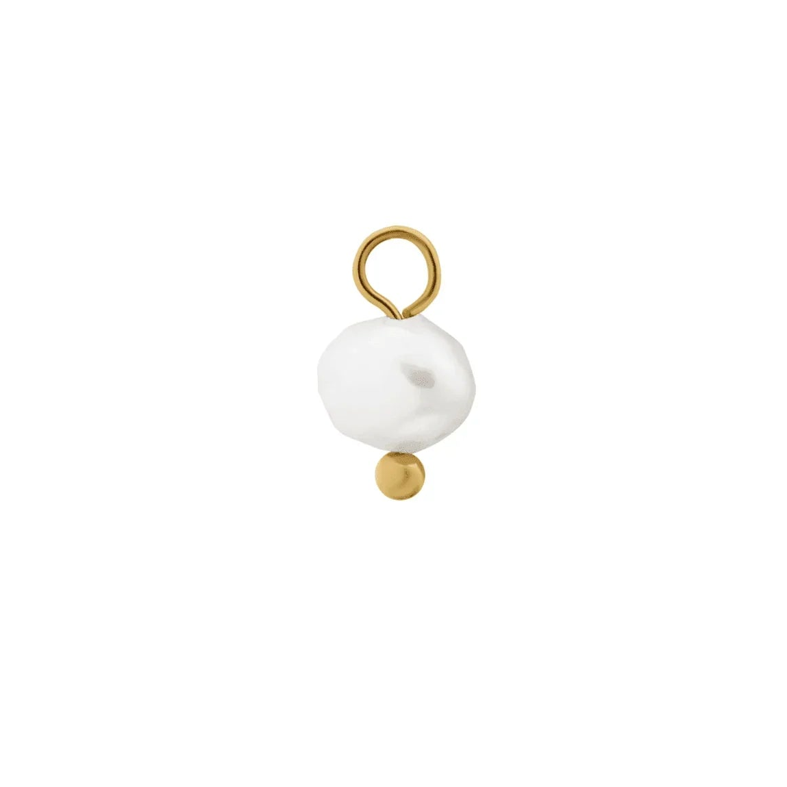 White and gold freshwater pearl charm on a white background