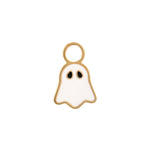 Ghost-shaped charm with gold outline on a white background