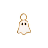 Ghost-shaped charm with gold outline on a white background