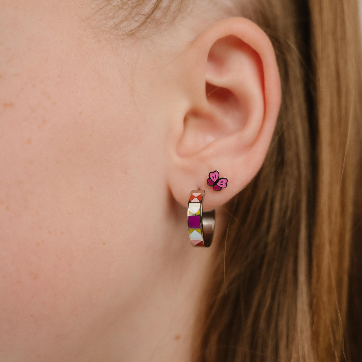Patchwork Titanium Enamel Hoops