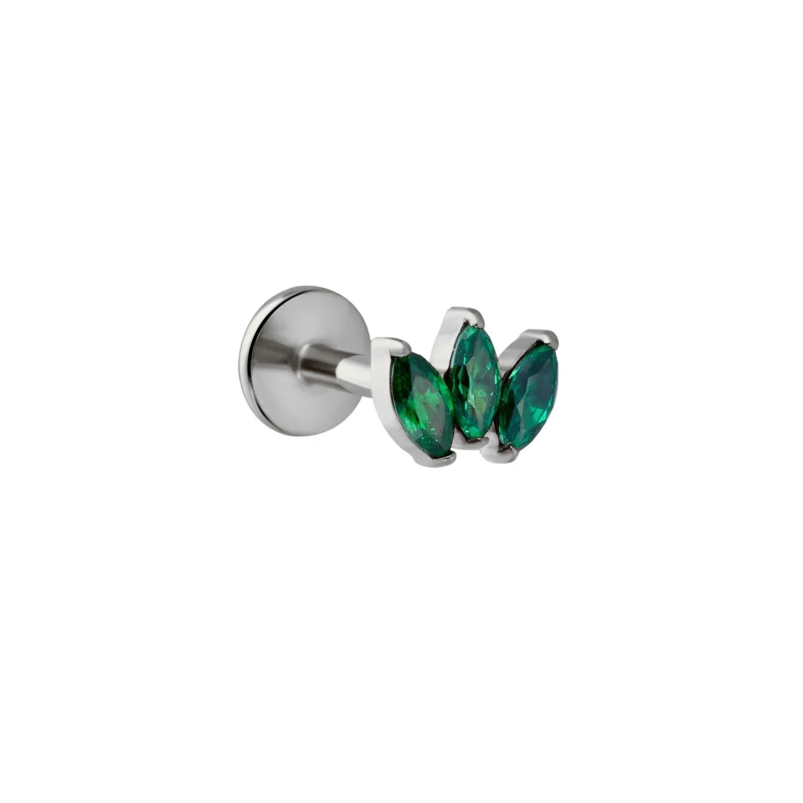 Marquise Trio Flat Back Stud - Emerald