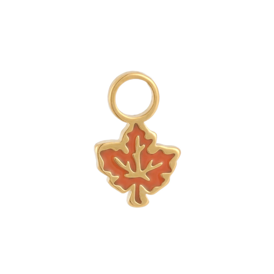 Maple Leaf Enamel Hoop Charm - Orange