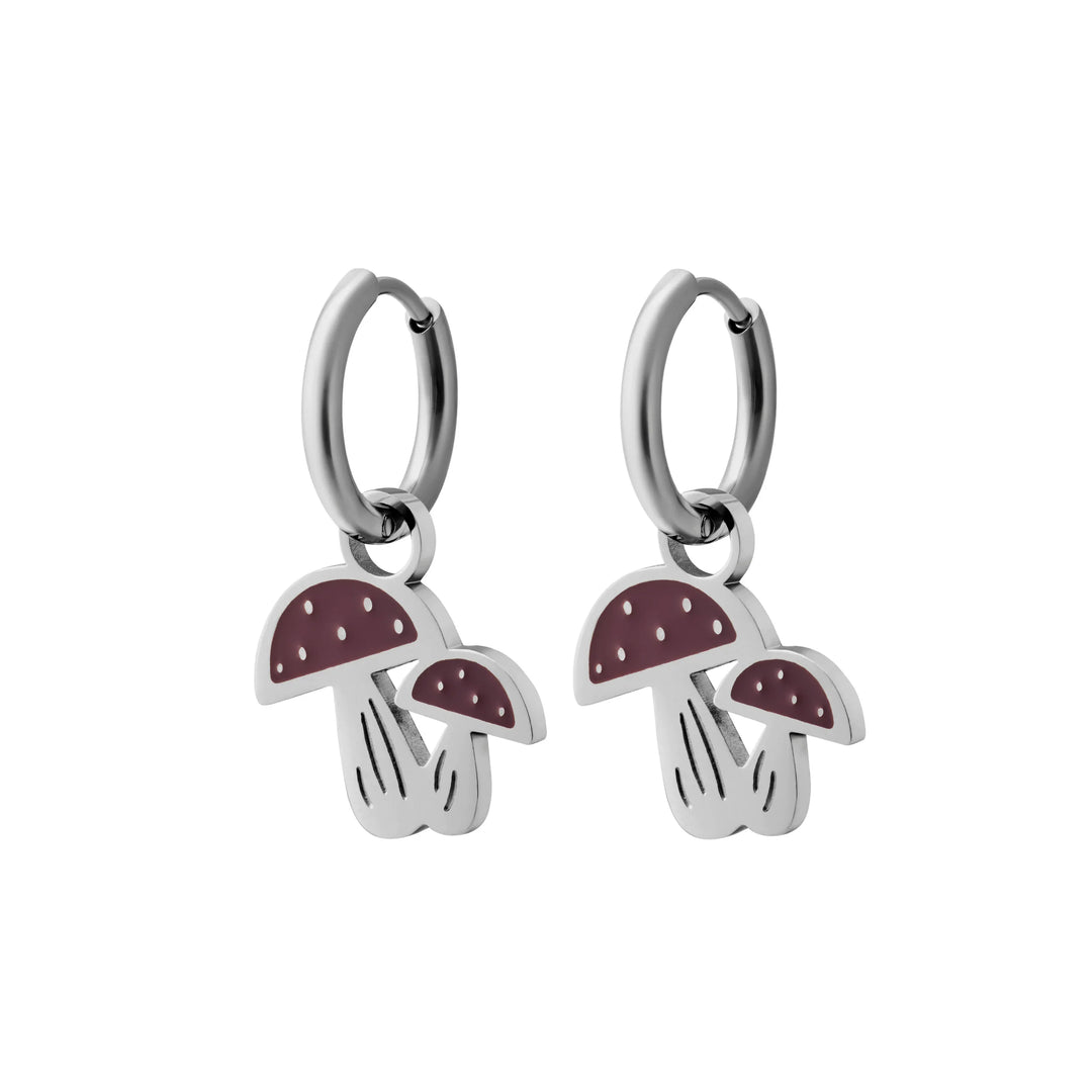 Mushroom-shaped earrings on a white background