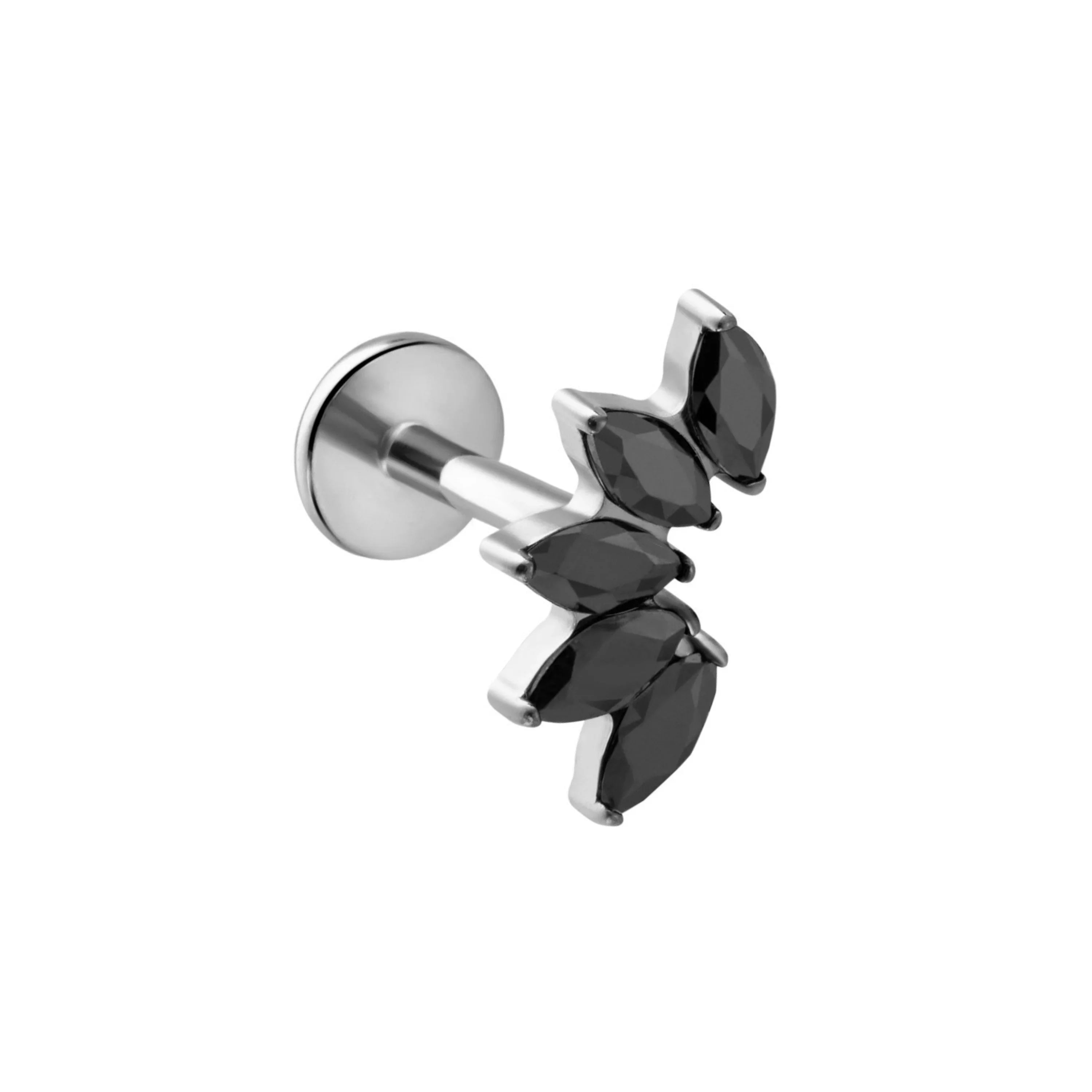 Deco Marquise Fan Flat Back Stud - Onyx