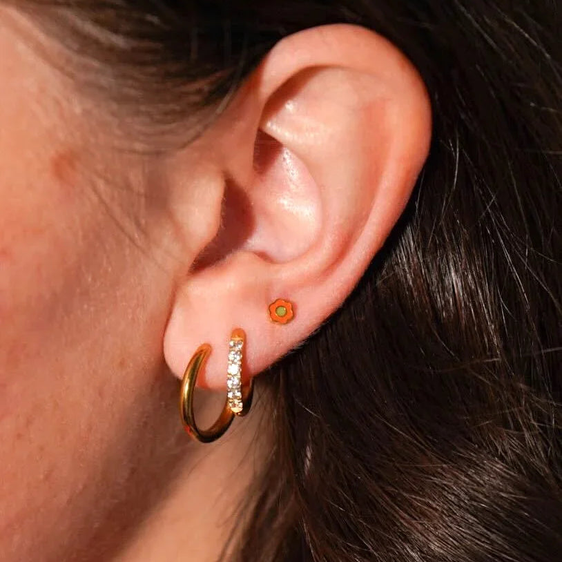 Orange Enamel Daisy Flat Back Stud